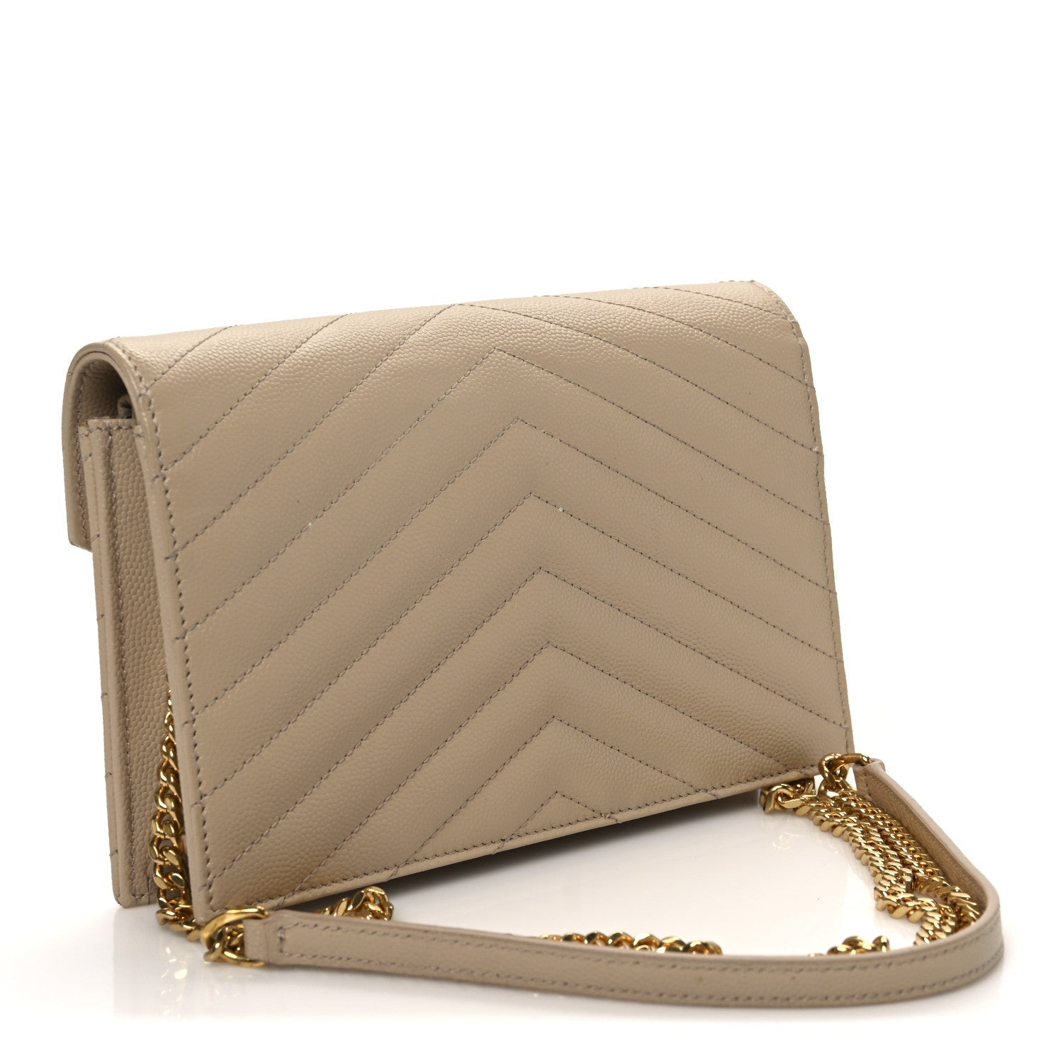 Grain De Poudre Matelasse Chevron Monogram Envelope Chain Wallet Dark Beige