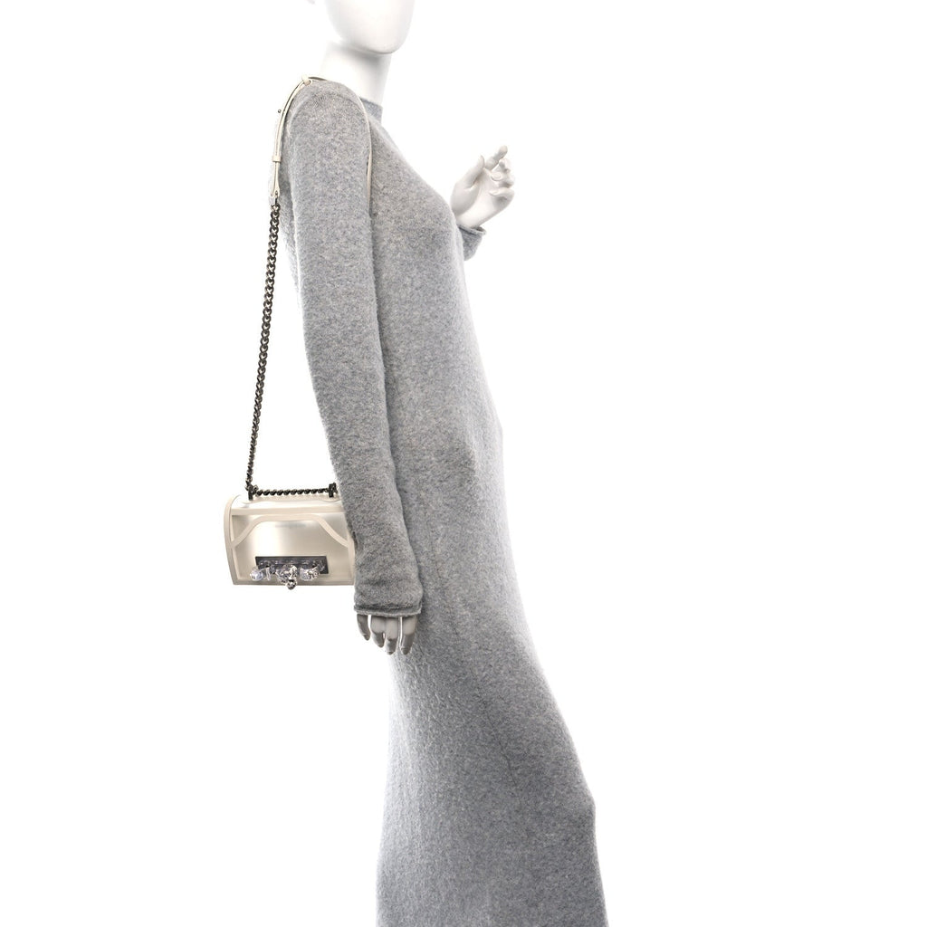 Polyurethane Calfskin Transparent Jeweled Knuckle Satchel Clear White