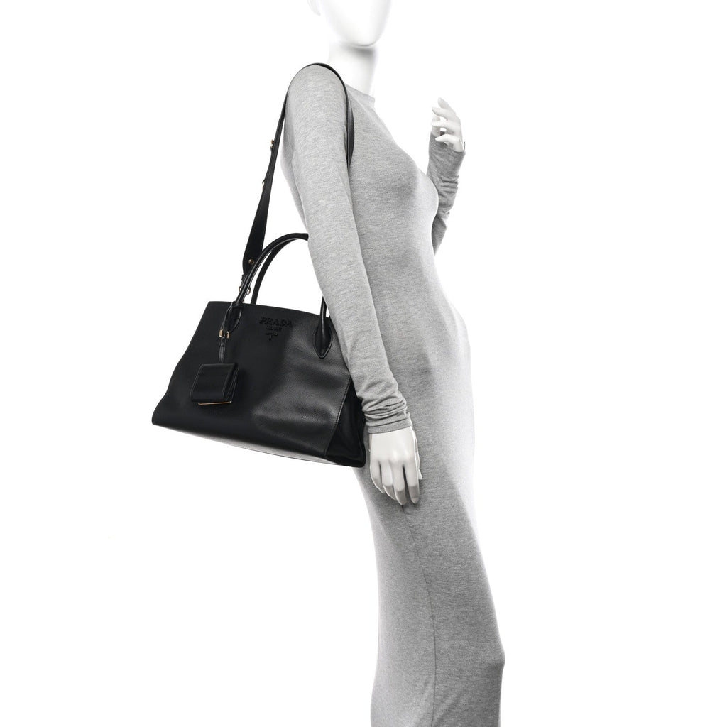 Saffiano Cuir Calfskin Medium Monochrome Top Handle Tote Black