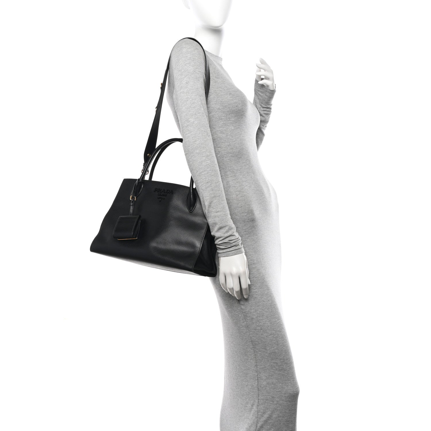 Saffiano Cuir Calfskin Medium Monochrome Top Handle Tote Black
