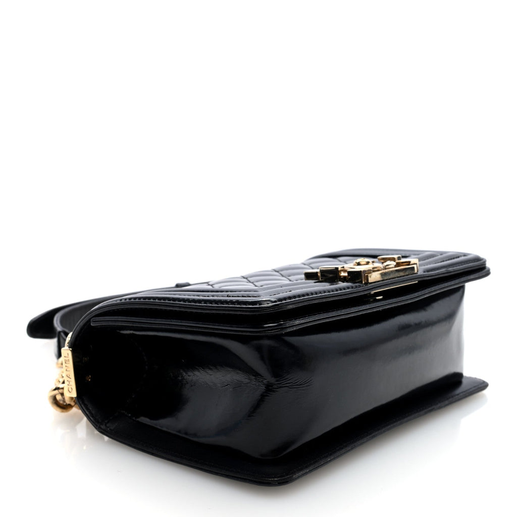 Iridescent Glazed Calfskin Quilted Small Boy Flap Black