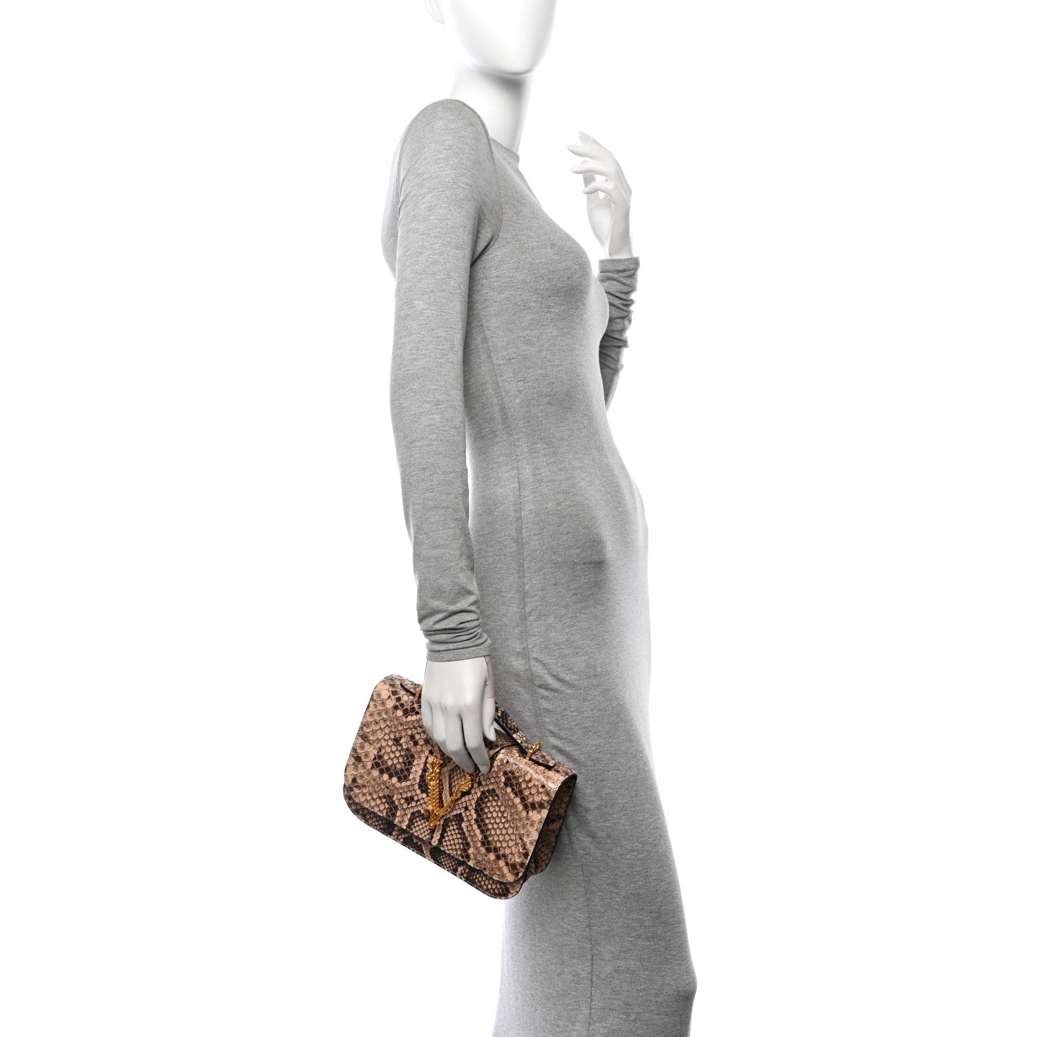Snakeskin Virtus Top Handle Shoulder Bag Beige