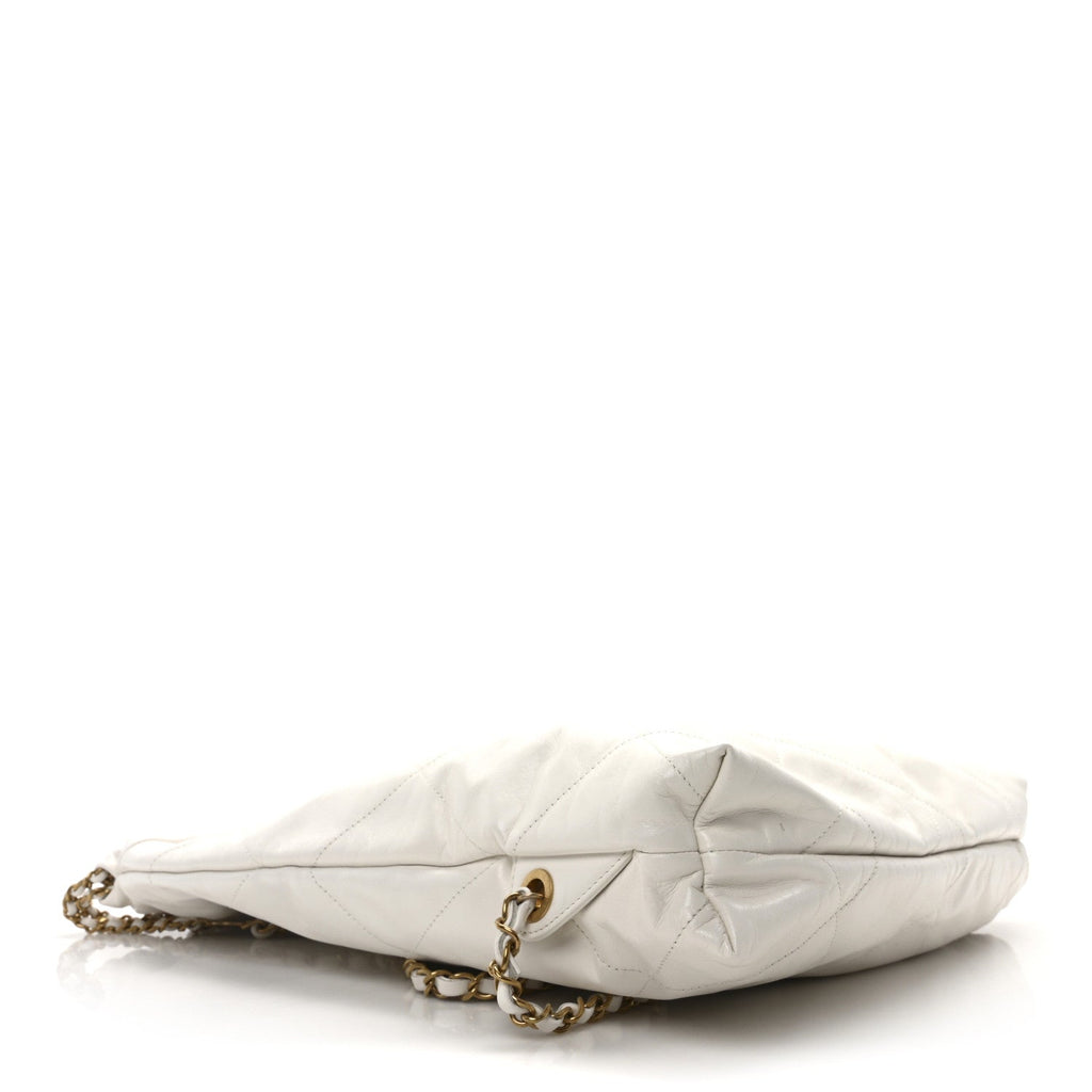 Shiny Calfskin Quilted Chanel 22 Backpack White