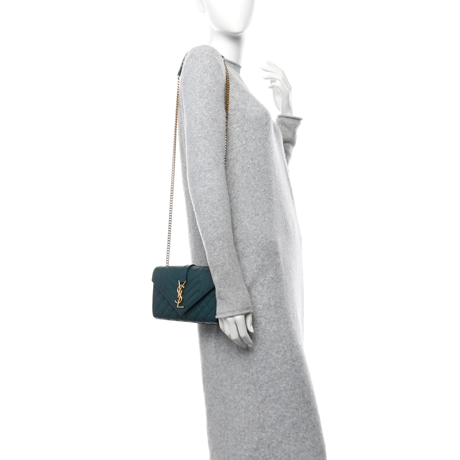 Grain De Poudre Textured Mixed Matelasse Triquilt Small Monogram Satchel Sea Turquoise