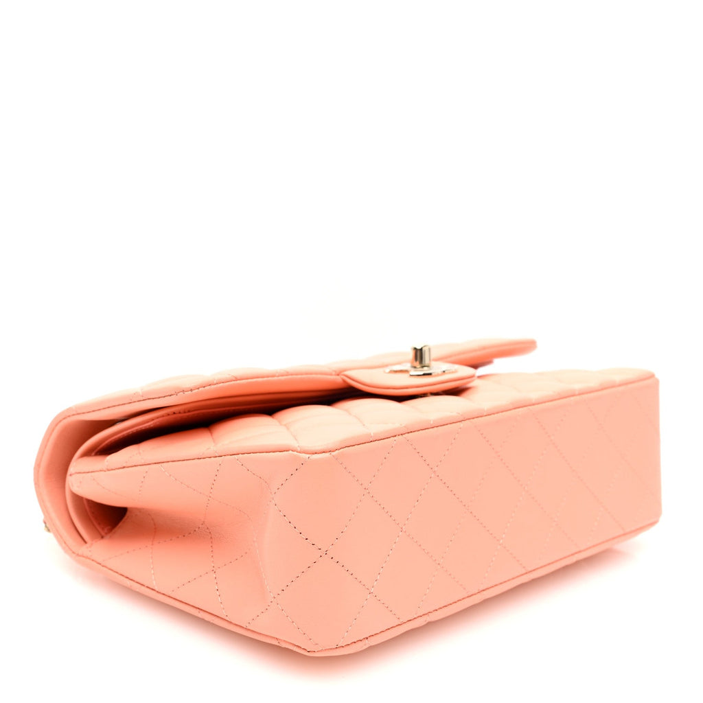 Lambskin Quilted Small Double Flap Light Orange