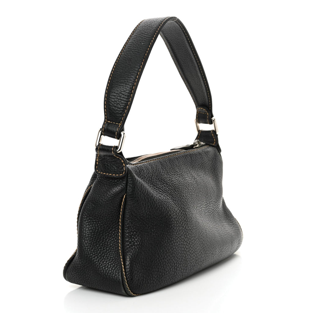 Grained Calfskin Tassel Shoulder Bag Black
