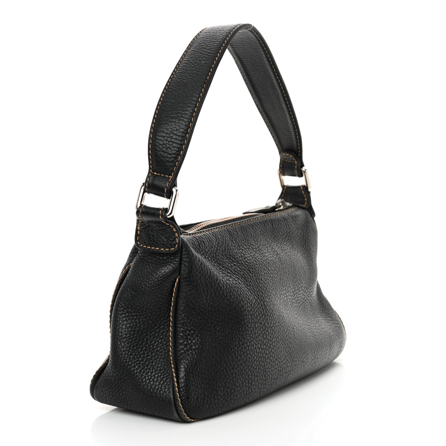 Grained Calfskin Tassel Shoulder Bag Black