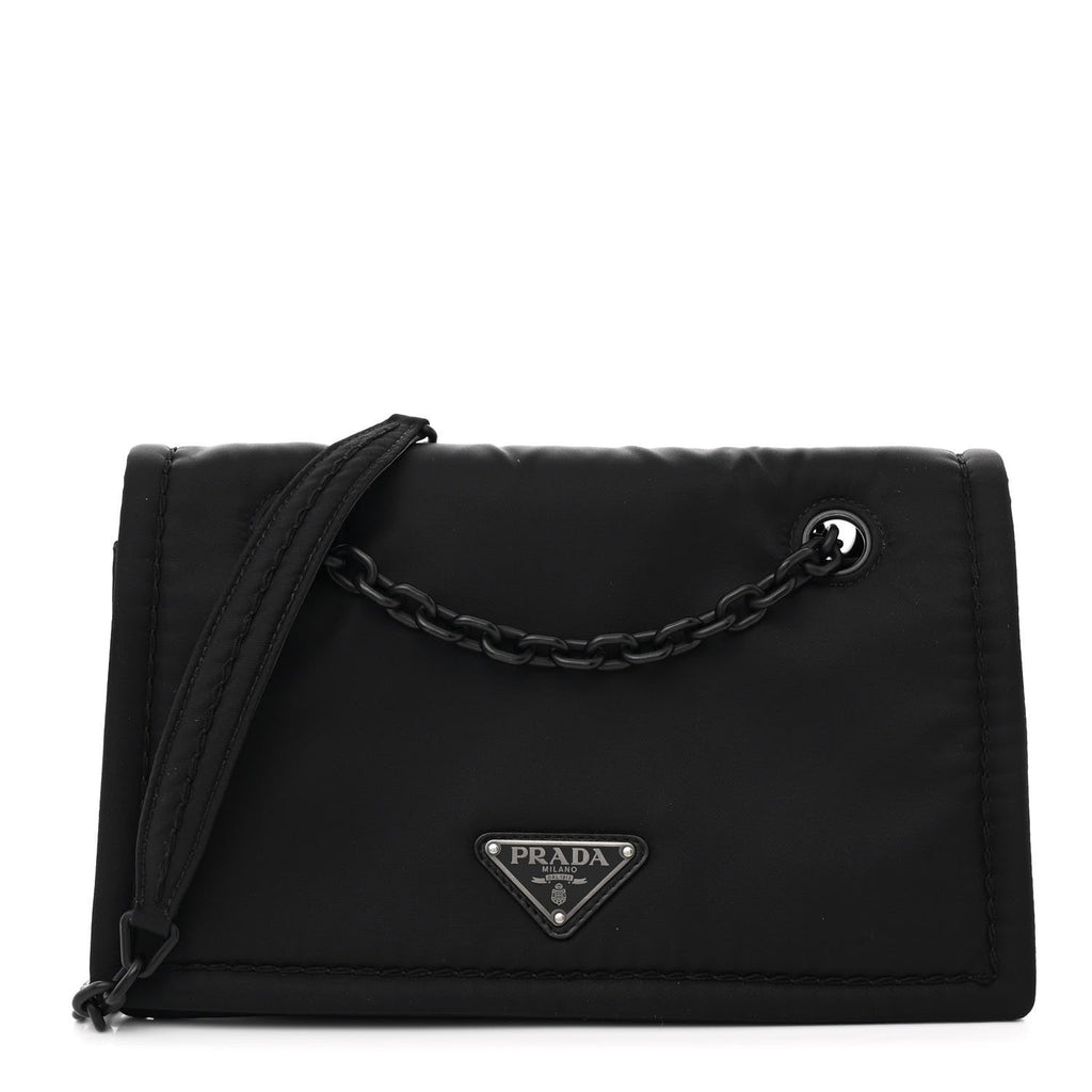 Nylon Tessuto Chain Shoulder Bag Black