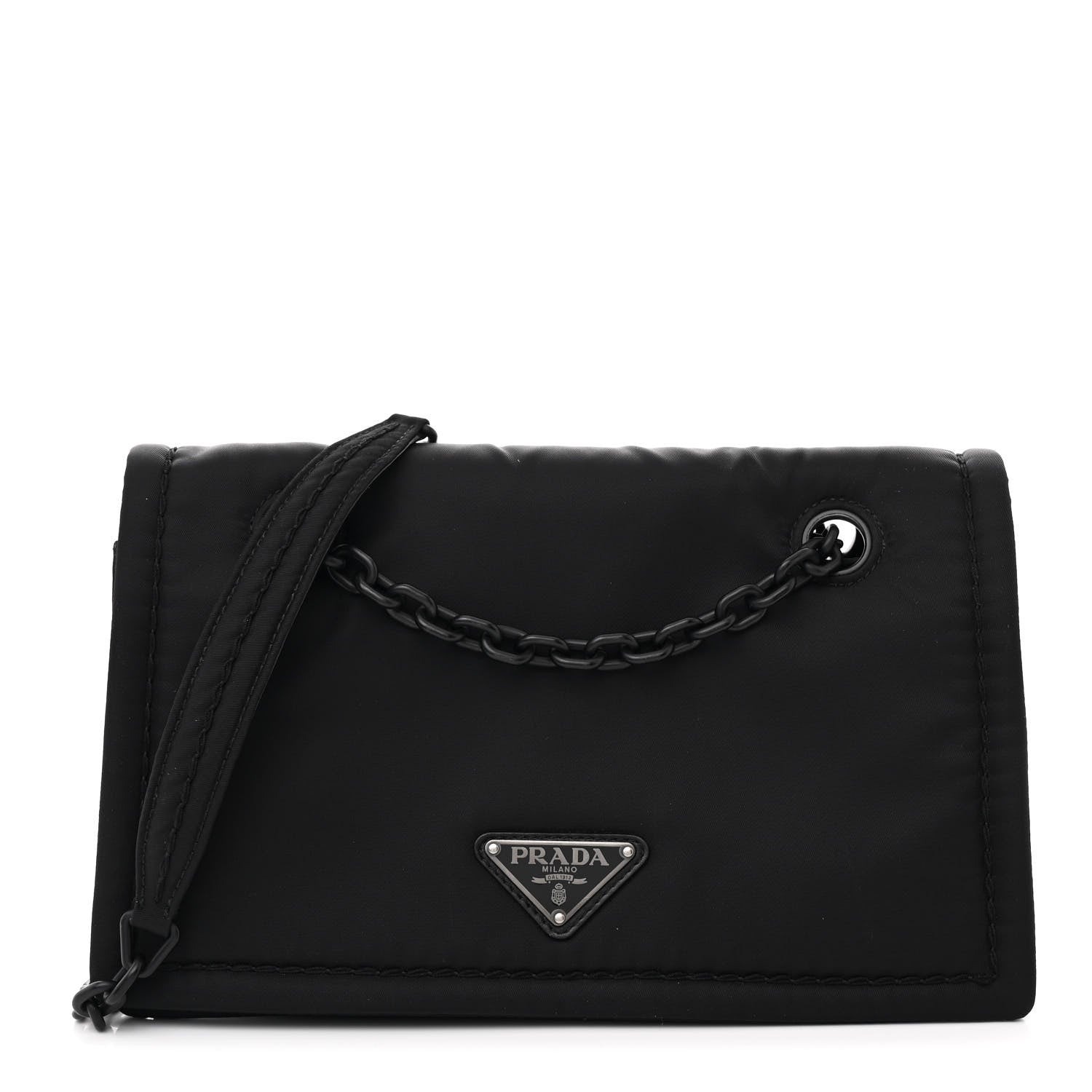 Nylon Tessuto Chain Shoulder Bag Black