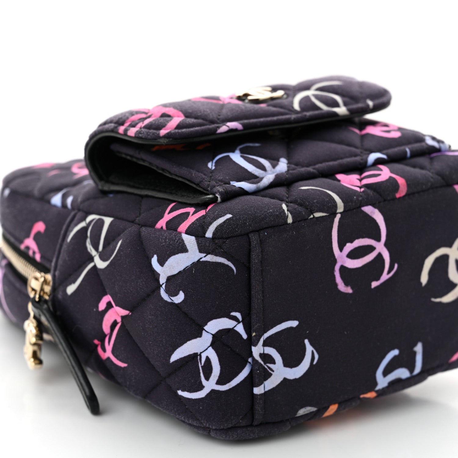 Printed Fabric Quilted CC Mini Classic Backpack Black Multicolor