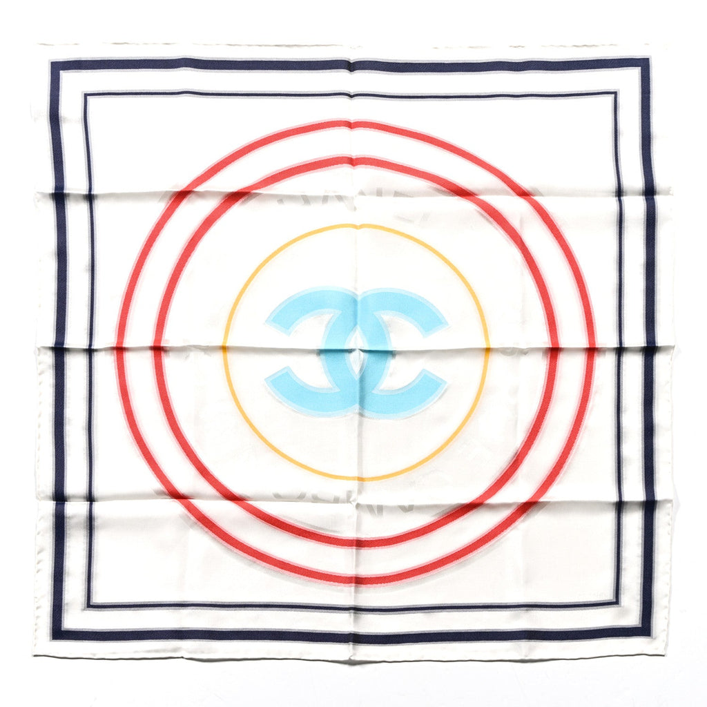 Silk CC Logo Rue Cambon Square Scarf White Multicolor