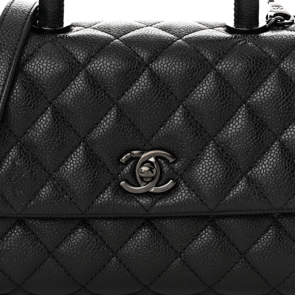 Caviar Quilted Mini Coco Handle Flap So Black