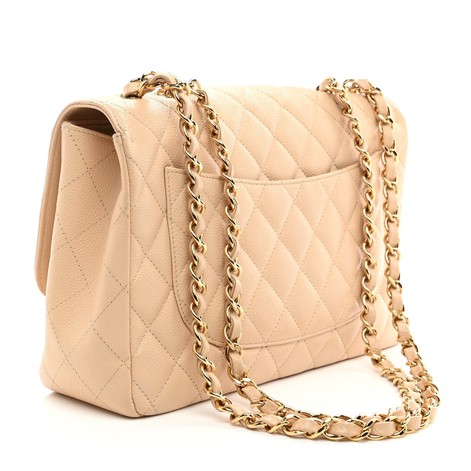 Caviar Quilted Jumbo Single Flap Beige