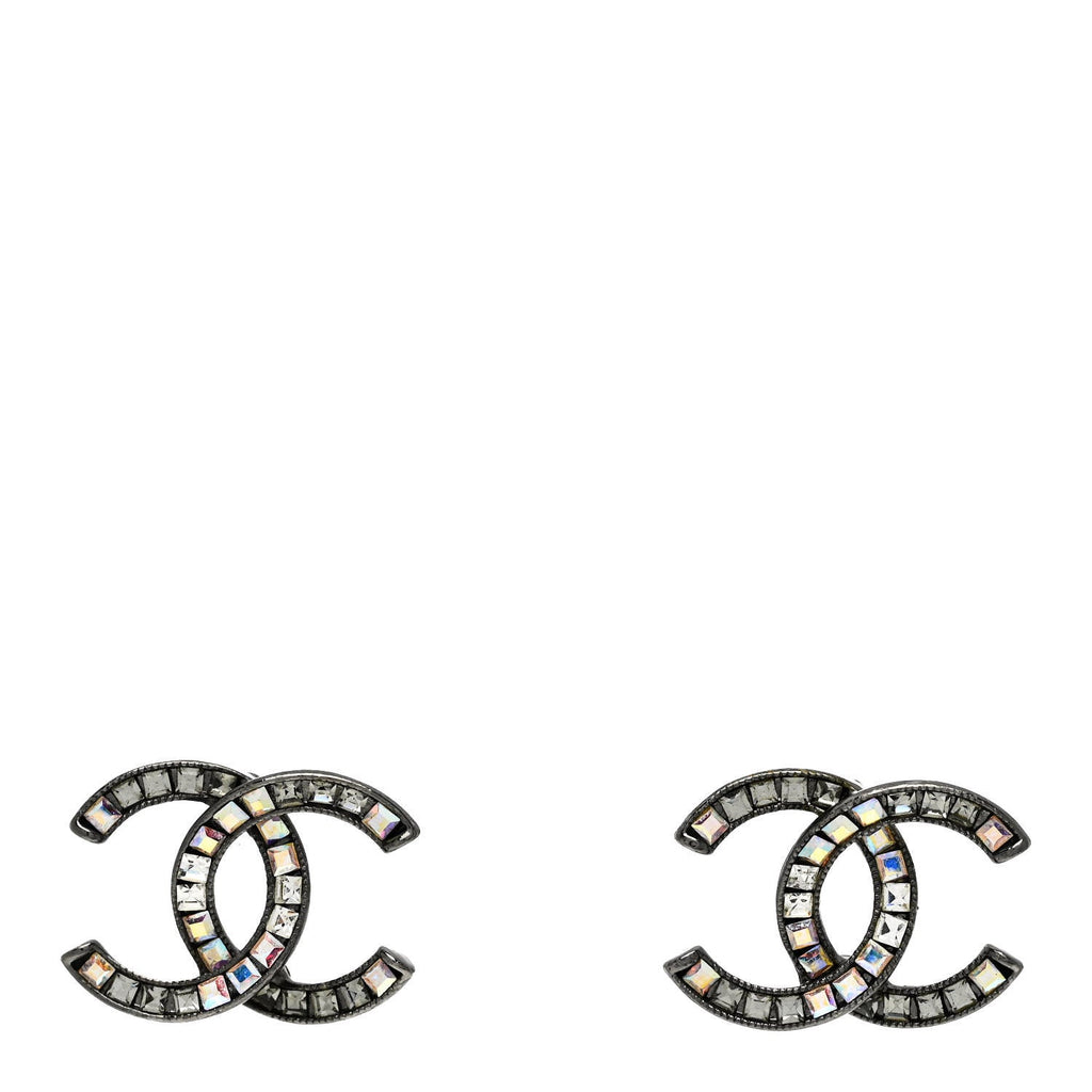 Crystal Baguette CC Earrings Silver