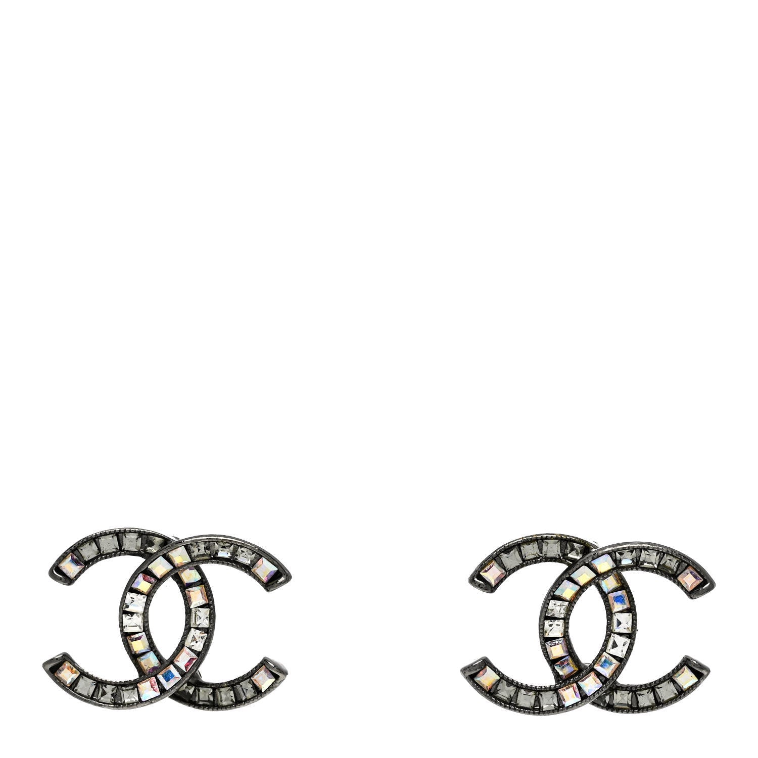 Crystal Baguette CC Earrings Silver