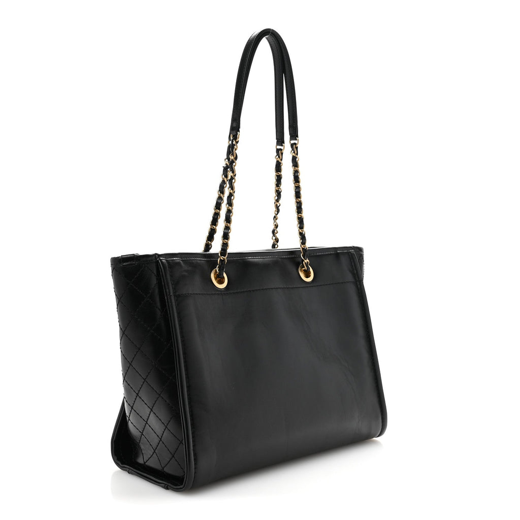 Aged Calfskin Small Charms Deauville Tote Black