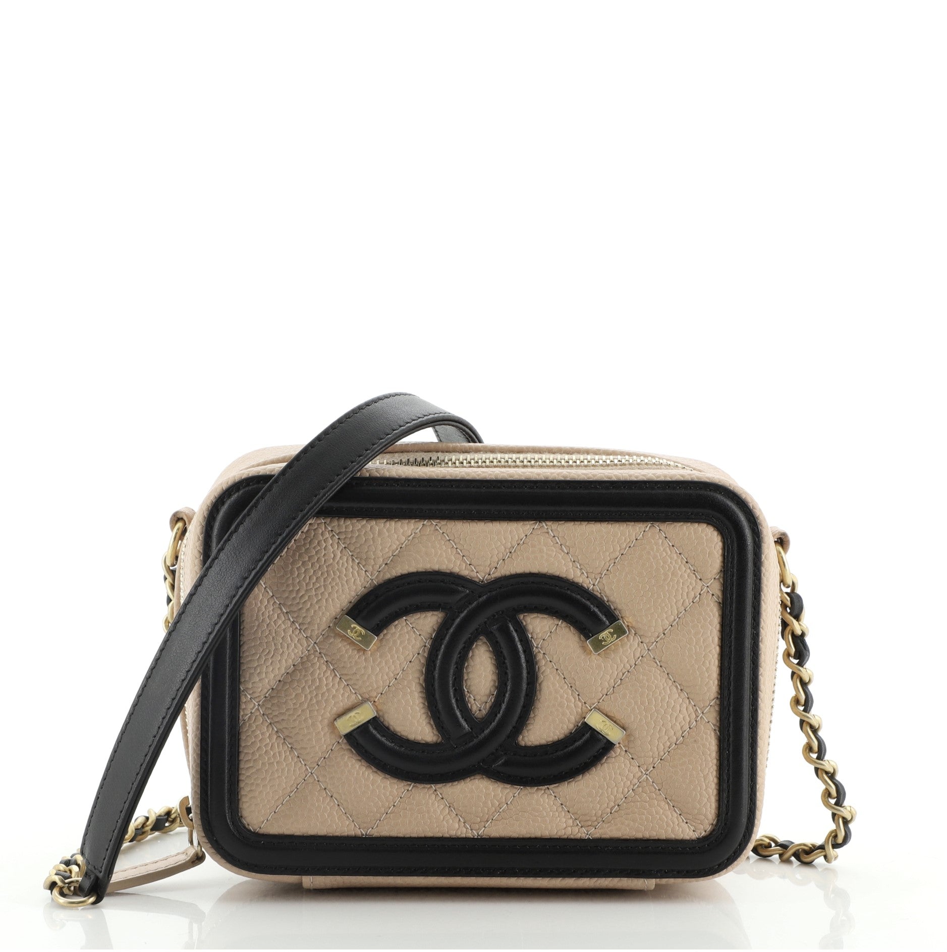 Filigree Vanity Clutch with Chain Quilted Caviar Mini