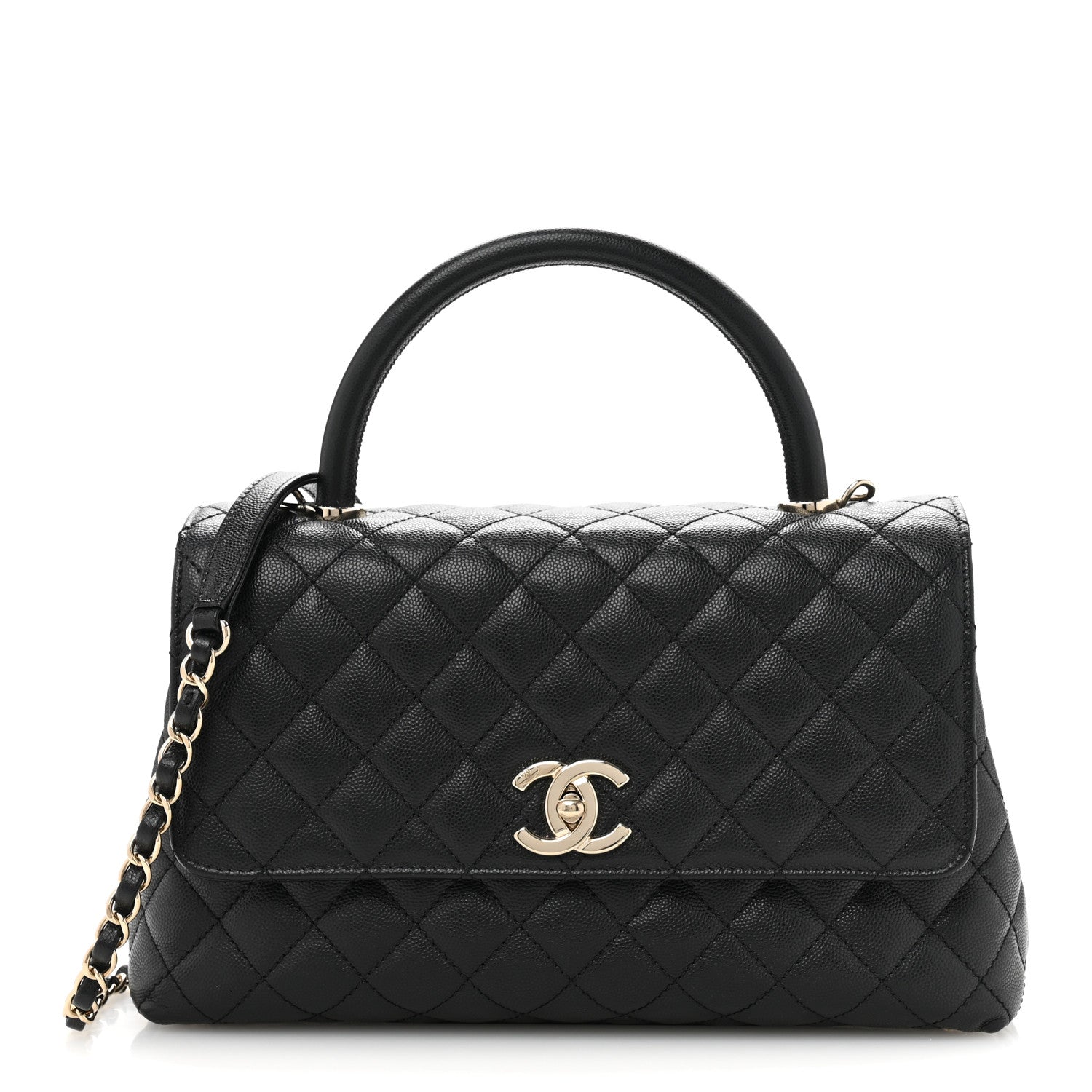 Caviar Quilted Small Coco Handle Flap Black