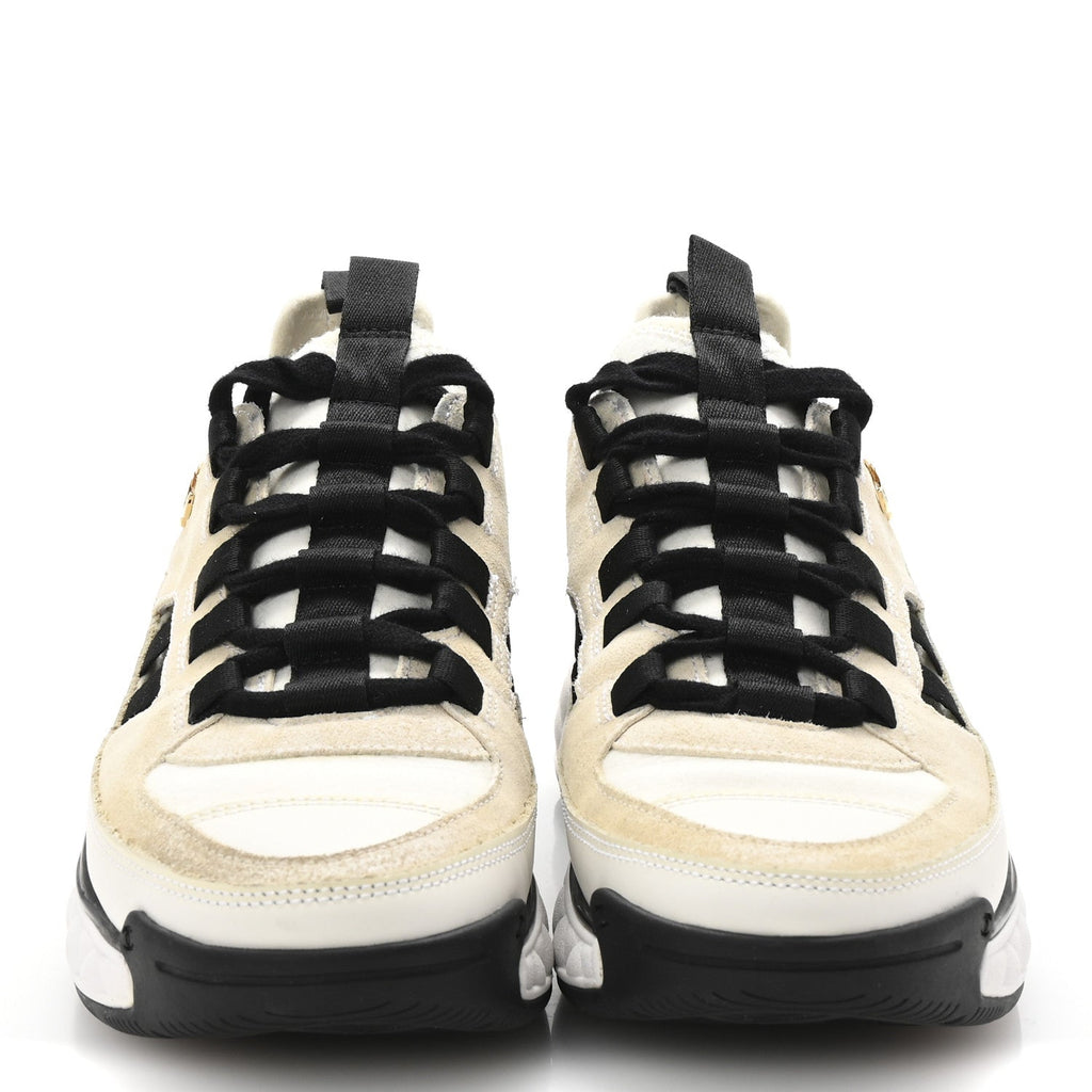 Fabric Calfskin Suede CC Sneakers 36 Ivory Black