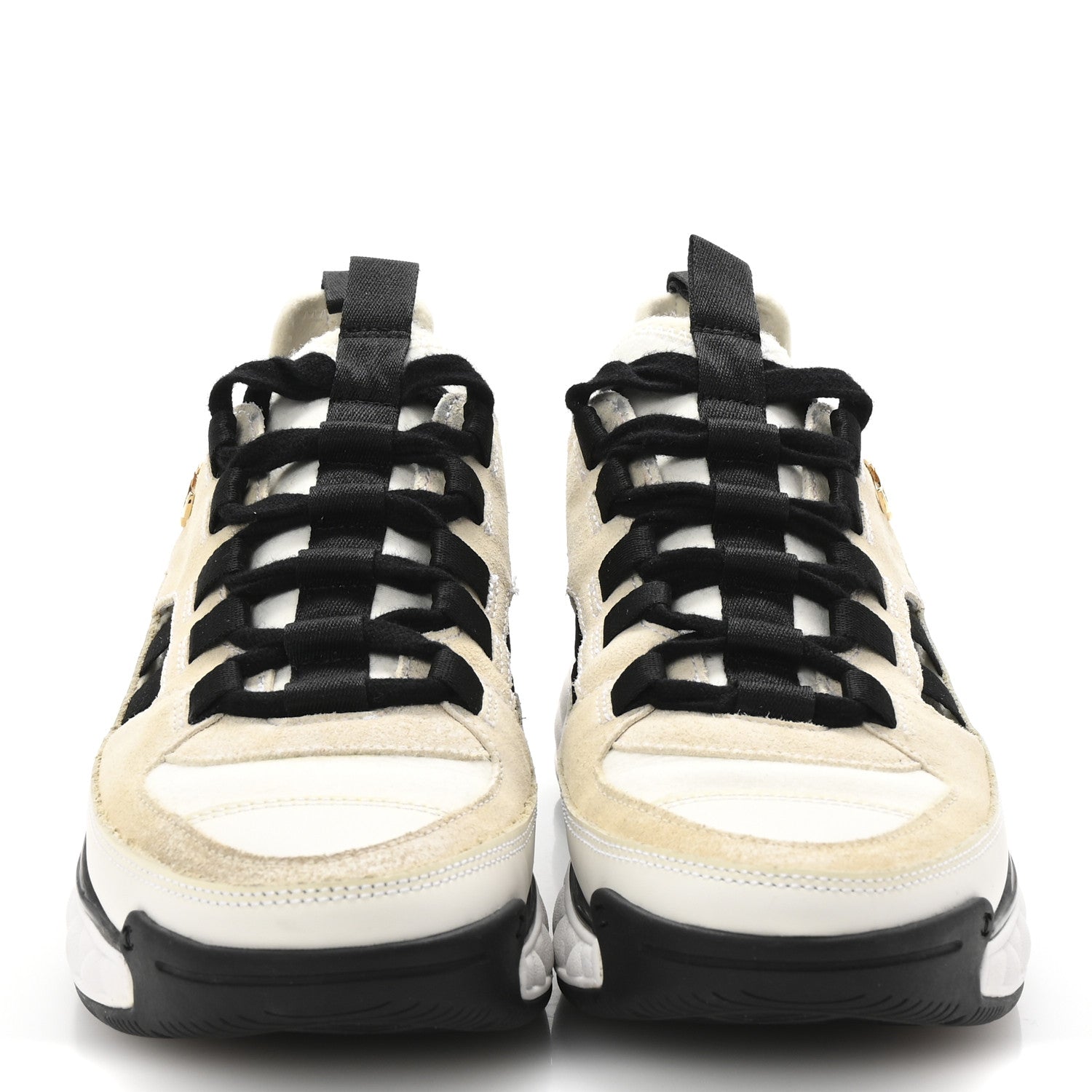 Fabric Calfskin Suede CC Sneakers 36 Ivory Black