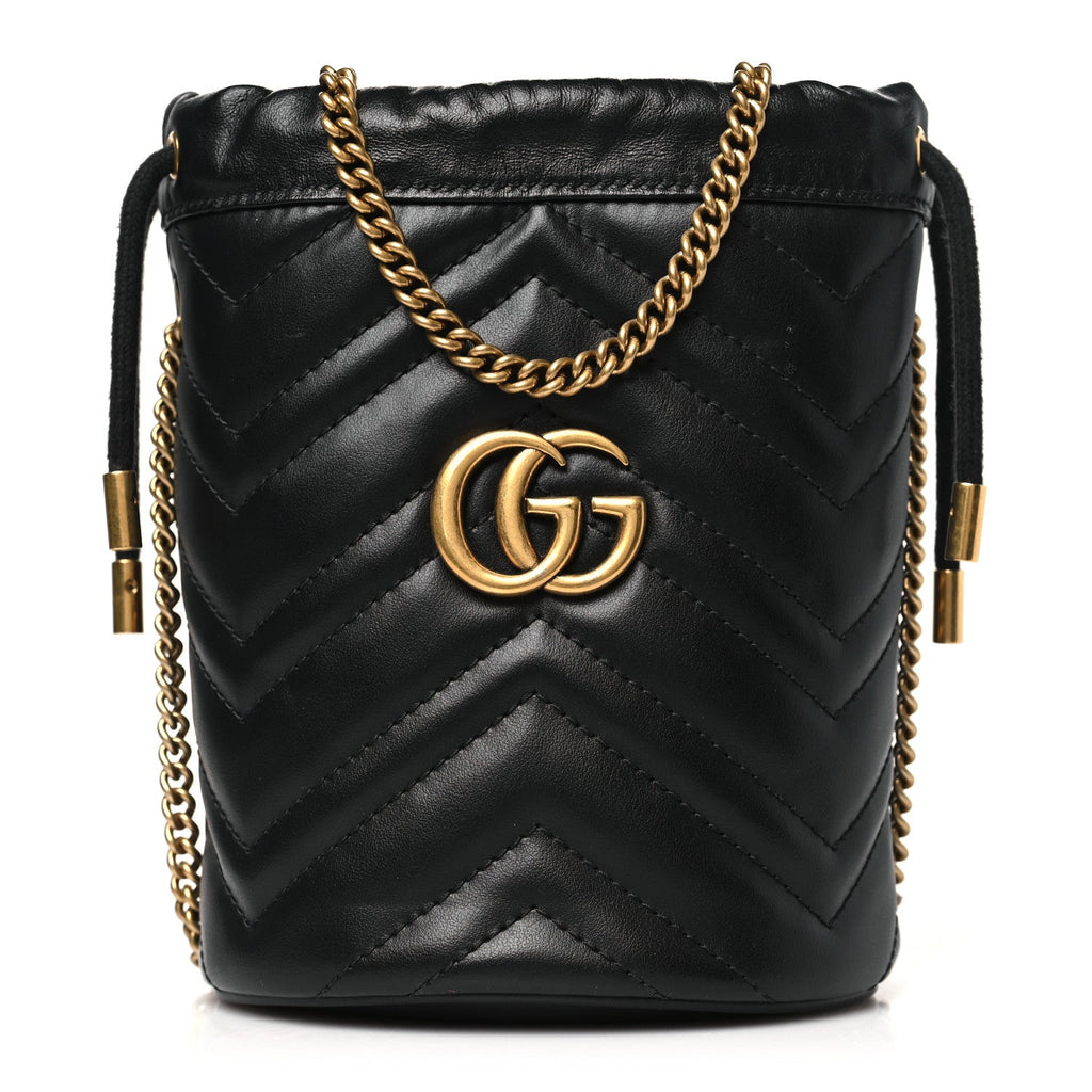 Calfskin Matelasse Mini GG Marmont 2.0 Bucket Bag Black