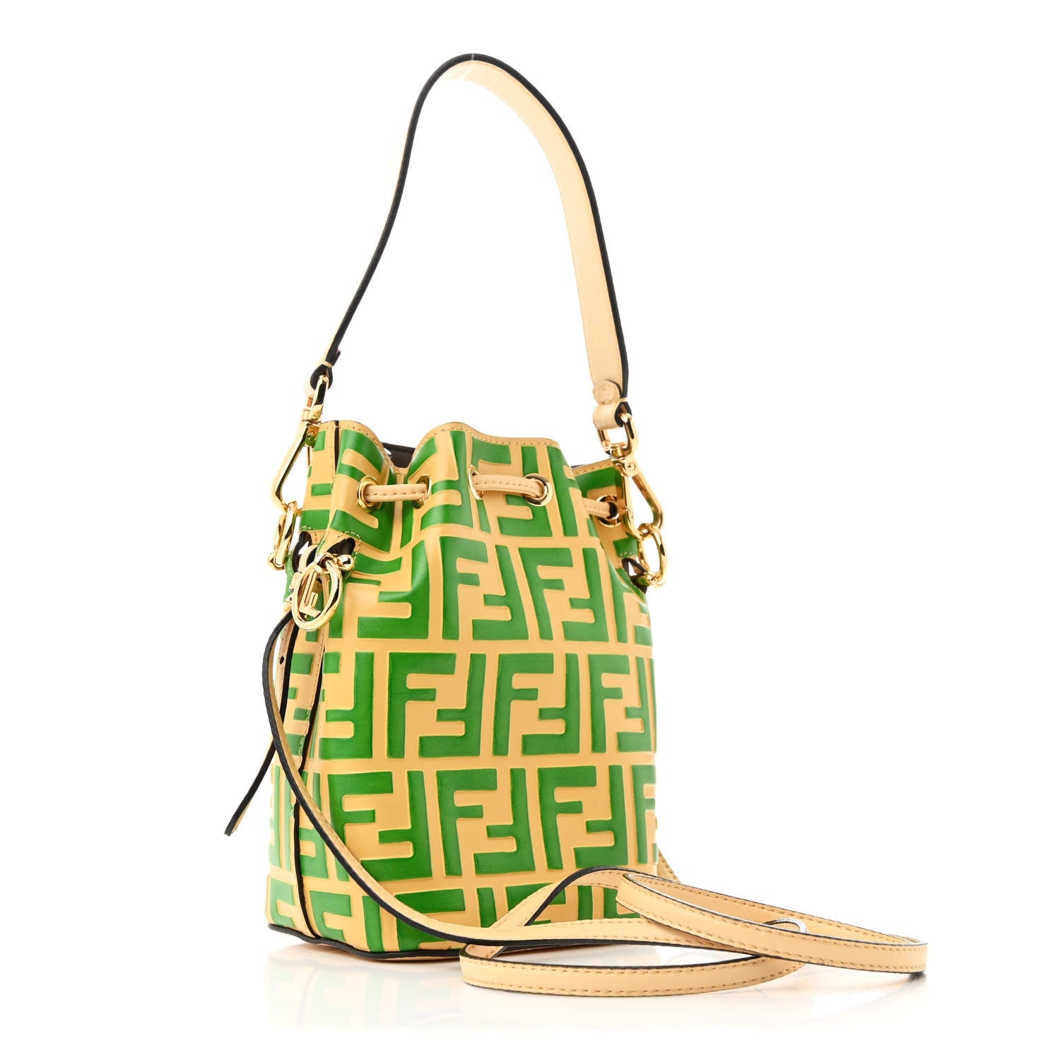 Vitello Liberty F is Fendi Bi-Color FF 1974 Embossed Mini Mon Tresor Bucket Bag Savana Tomatillo