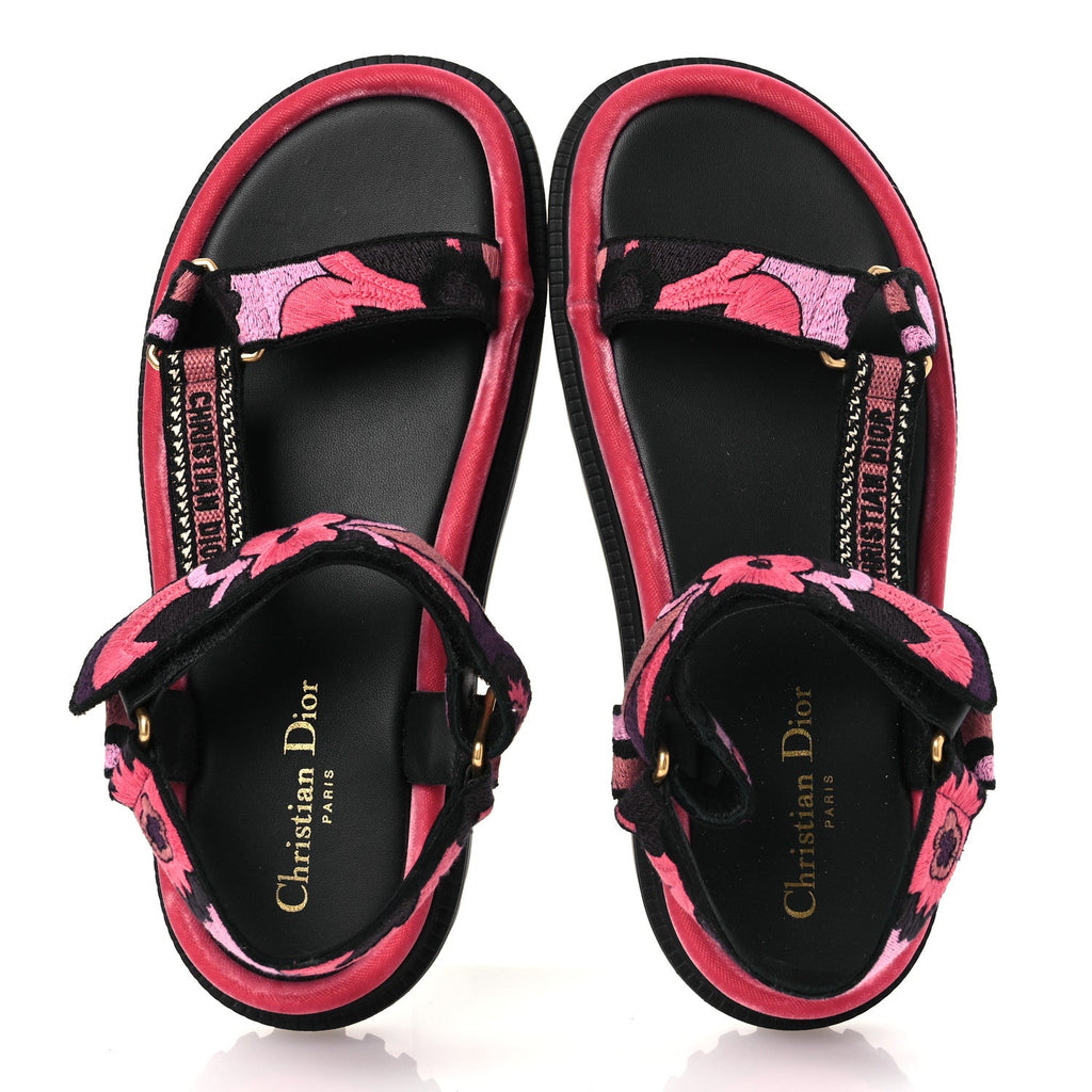 Canvas Embroidered Velvet Jardin Indien 10mm D-Wave Sandals 39 Pink Multicolor