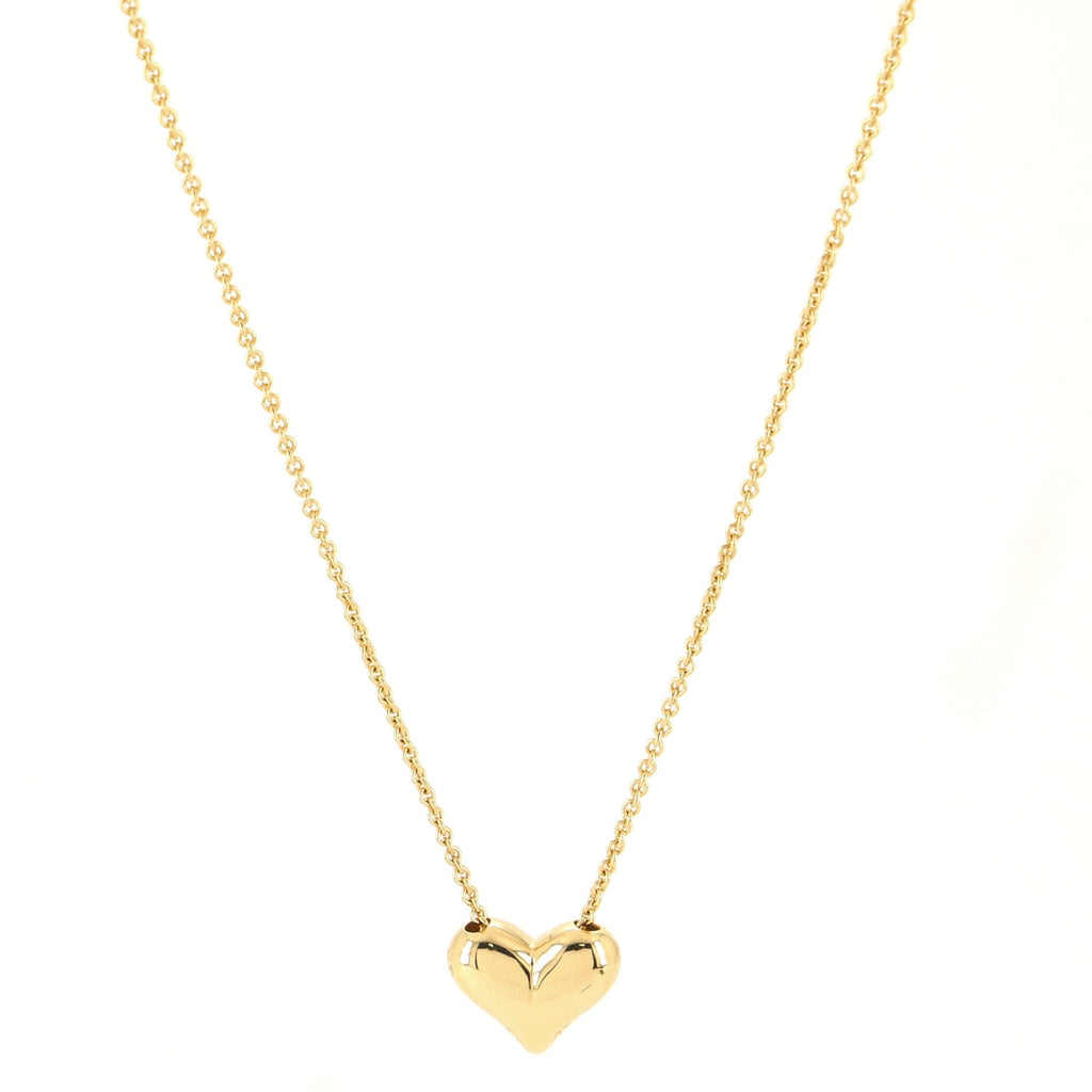 Puff Heart Pendant Necklace 18K Yellow Gold Large