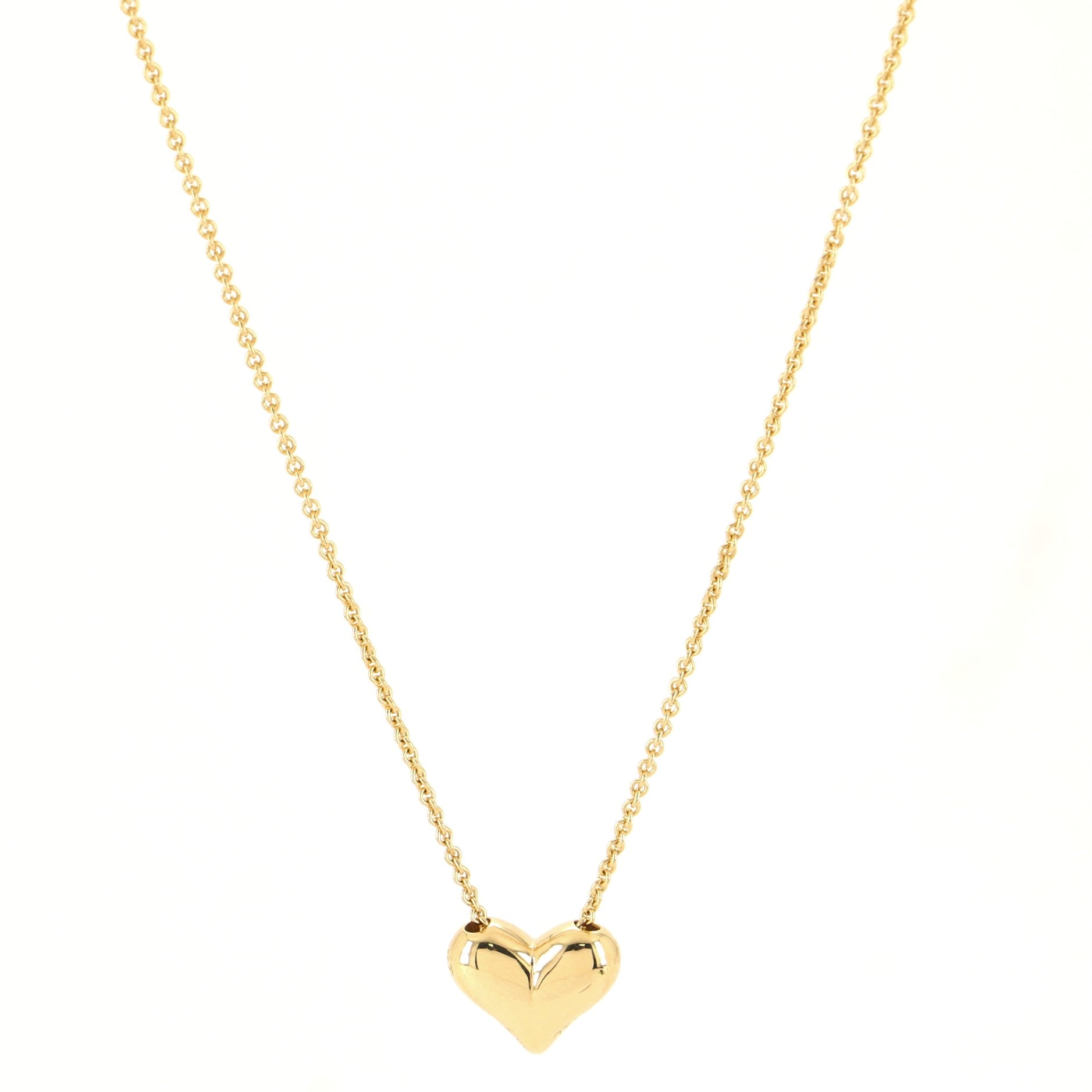 Puff Heart Pendant Necklace 18K Yellow Gold Large