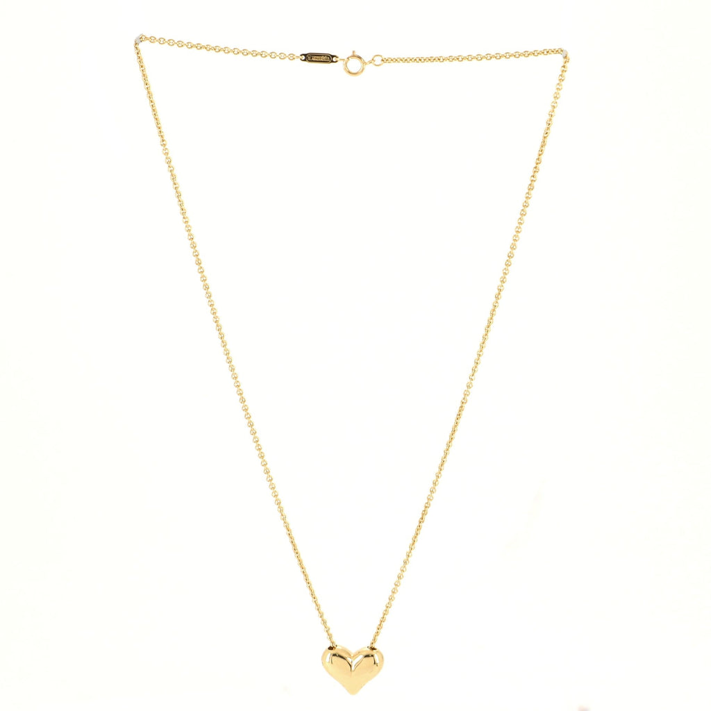Puff Heart Pendant Necklace 18K Yellow Gold Large