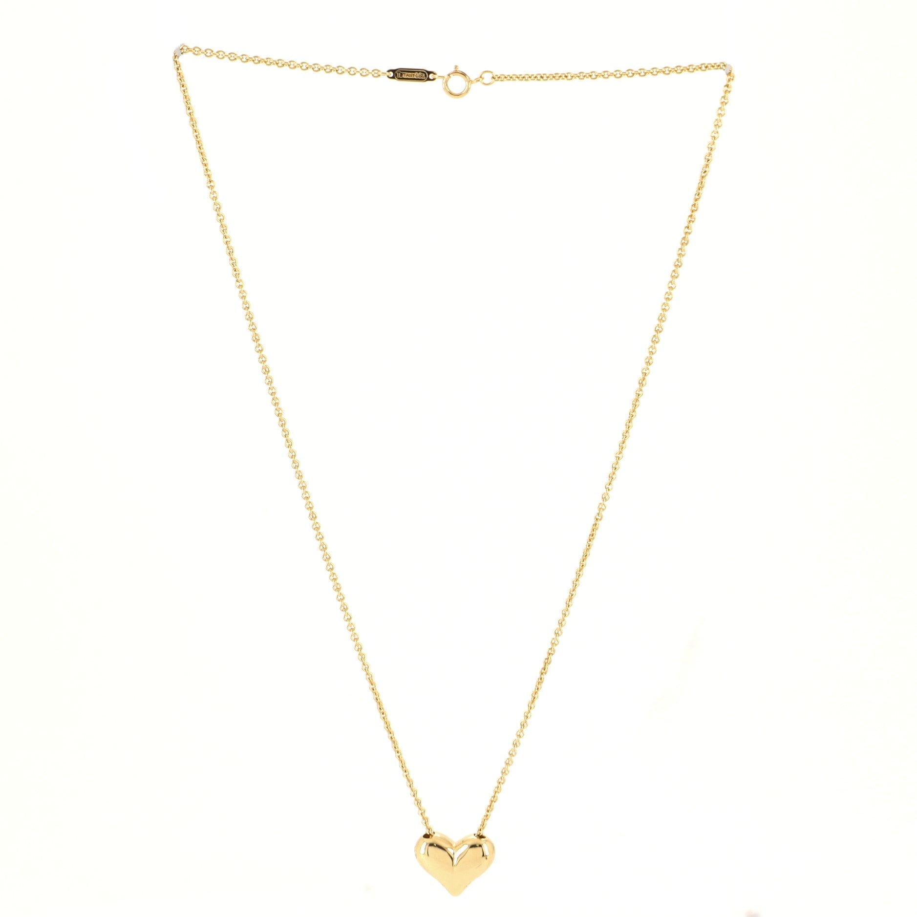 Puff Heart Pendant Necklace 18K Yellow Gold Large
