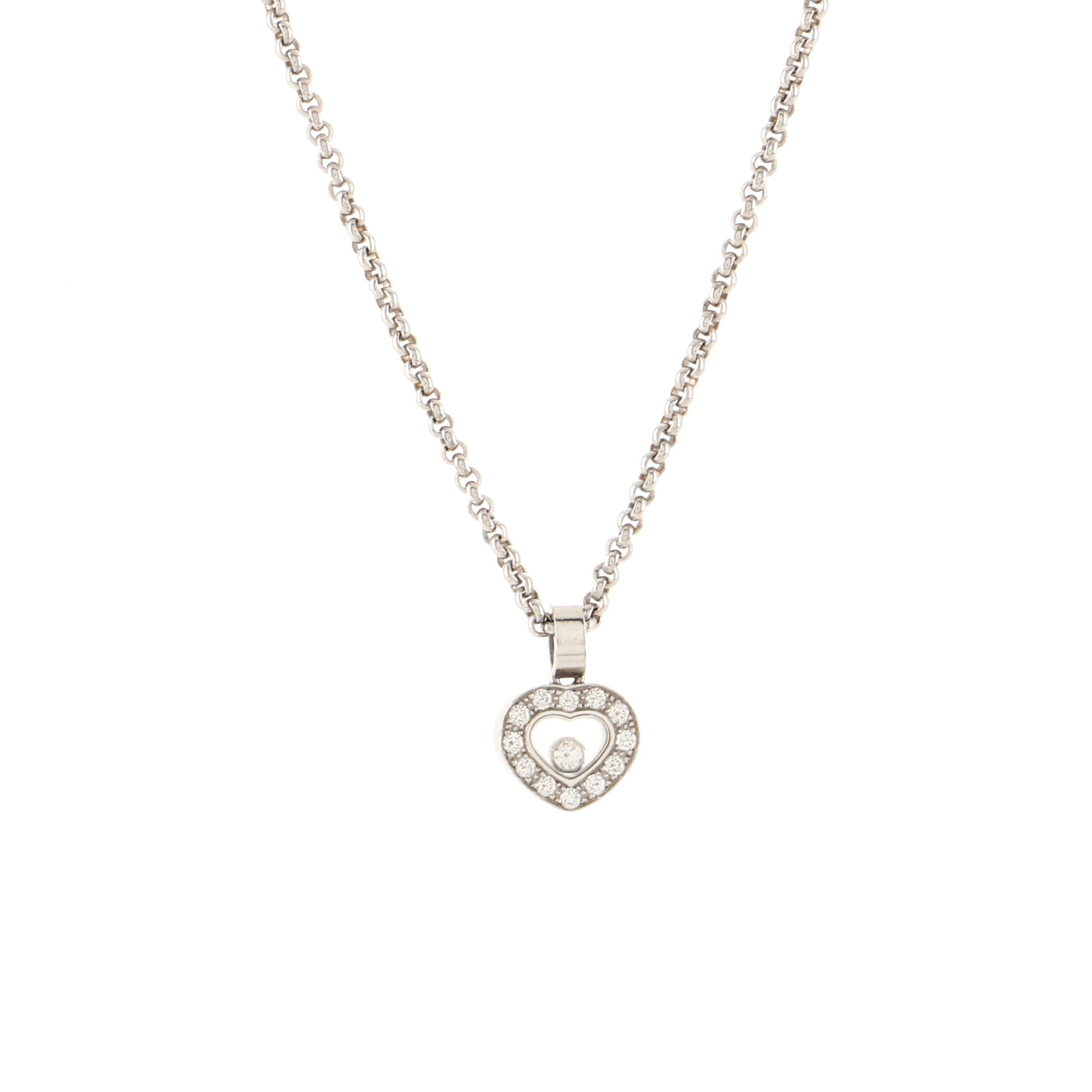 Happy Diamonds 1 Diamond Heart Pendant Necklace 18K White Gold and Diamonds