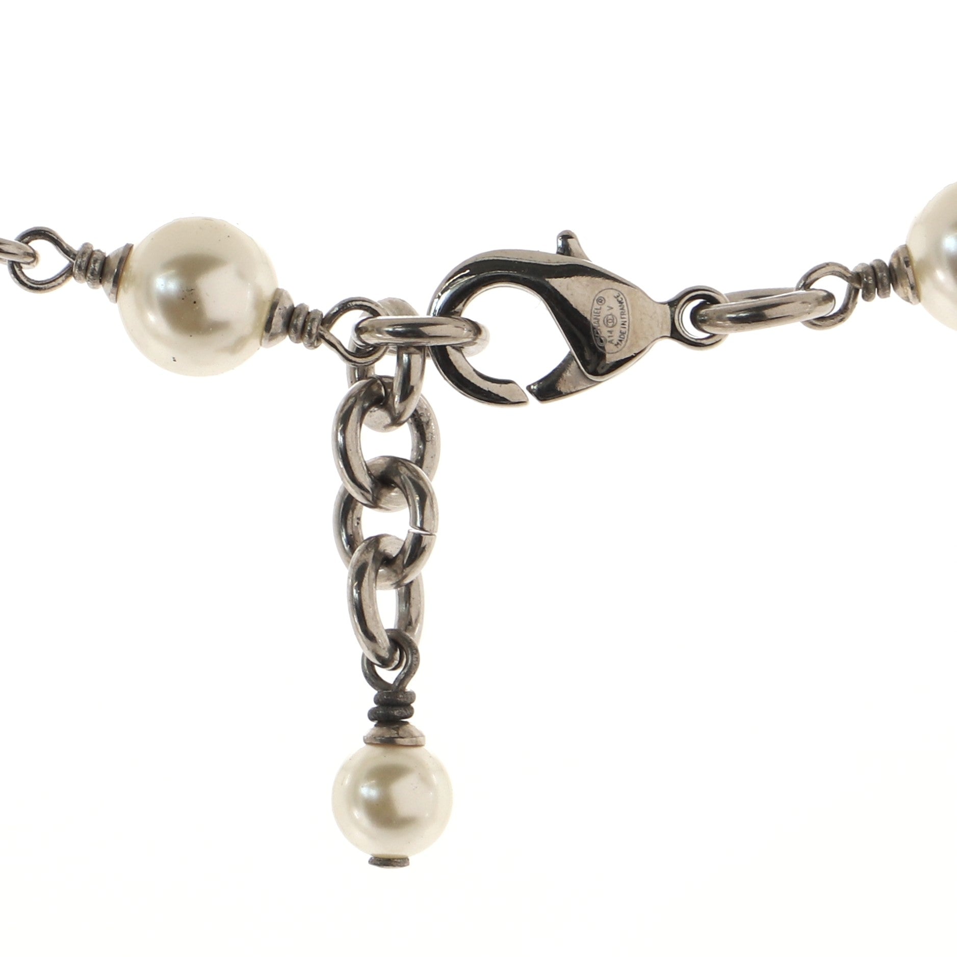 CC Long Necklace Faux Pearls and Crystal Embellished Metal