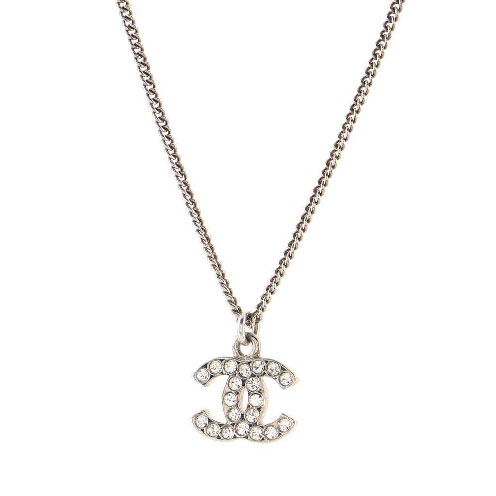 CC Long Pendant Necklace Crystal Embellished Metal