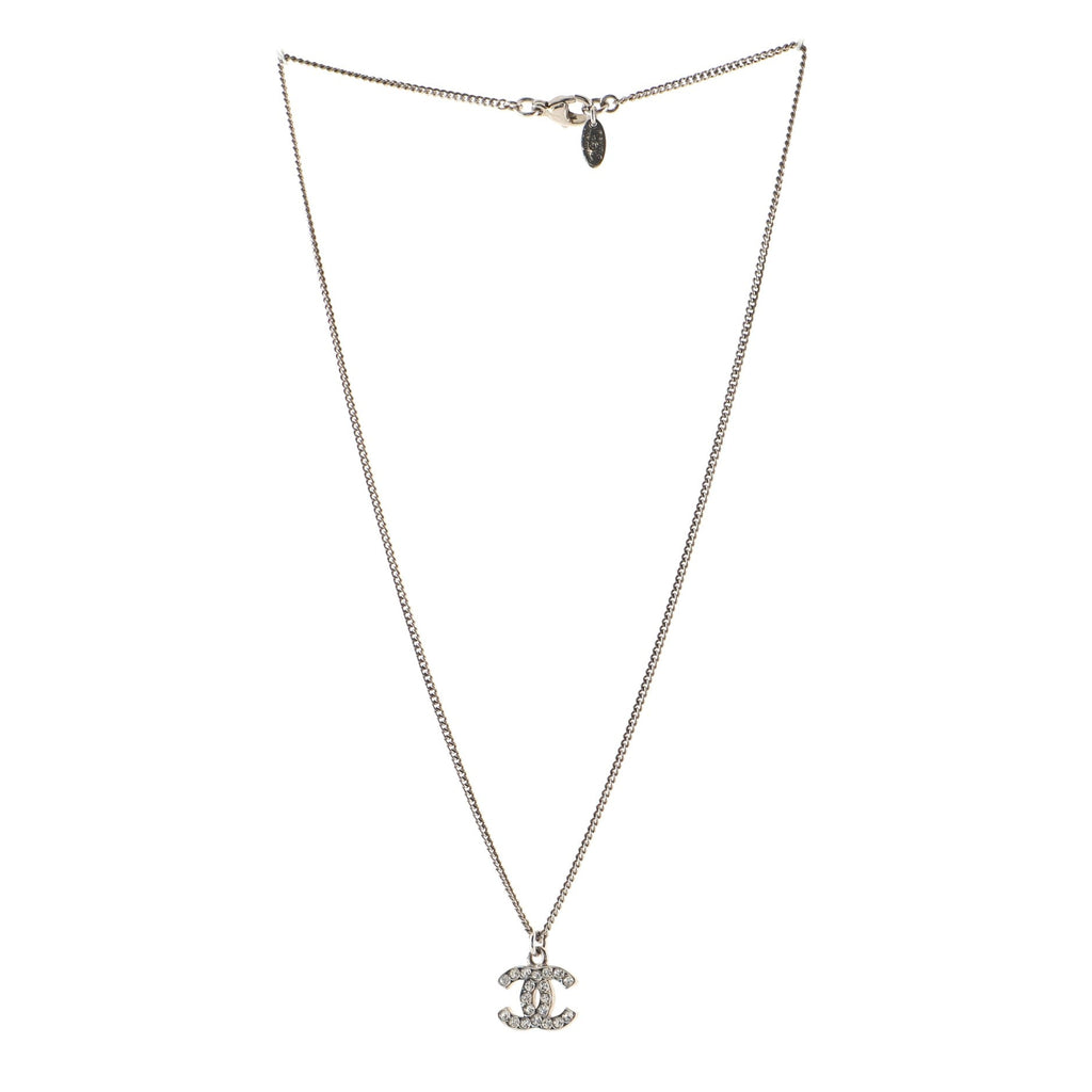 CC Long Pendant Necklace Crystal Embellished Metal