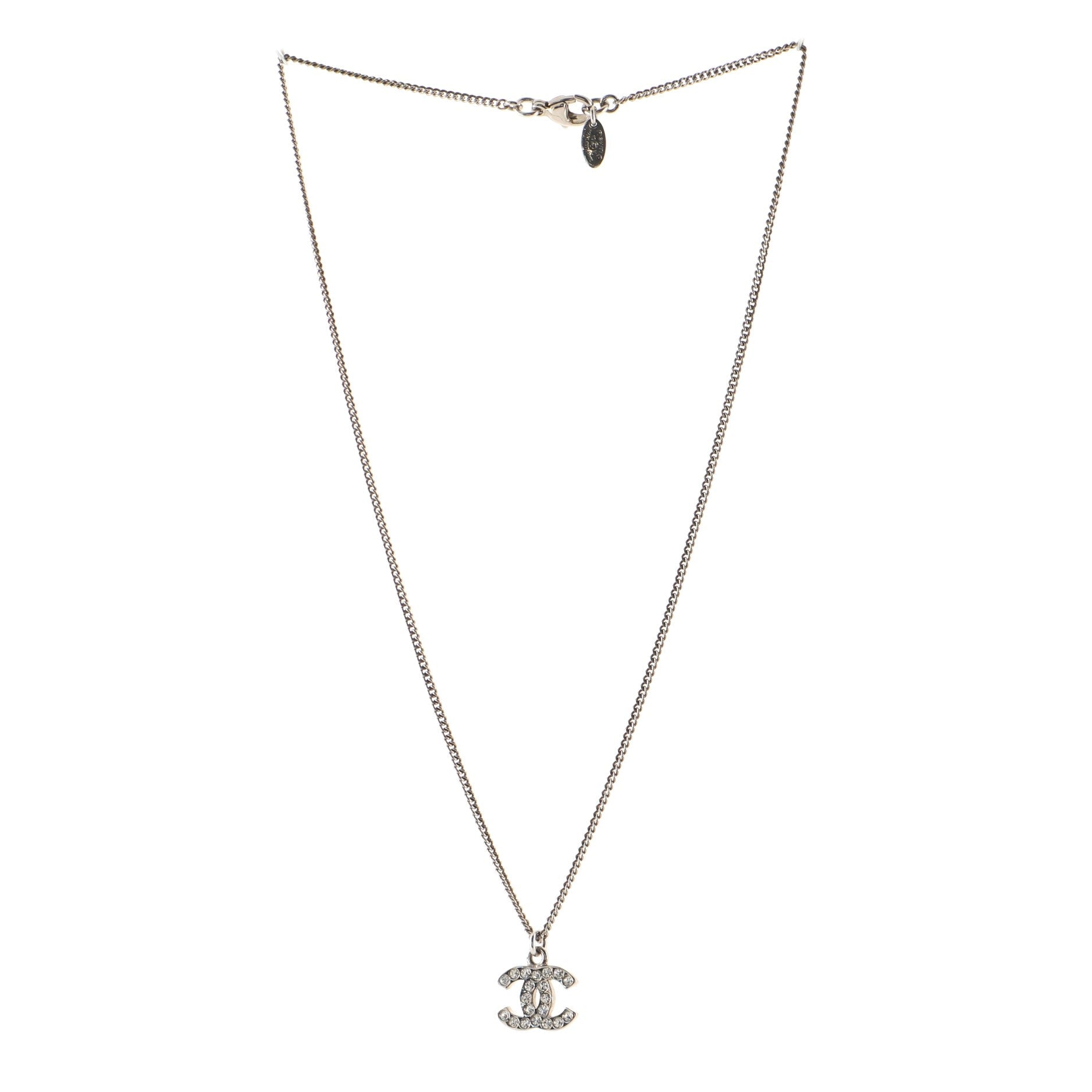 CC Long Pendant Necklace Crystal Embellished Metal