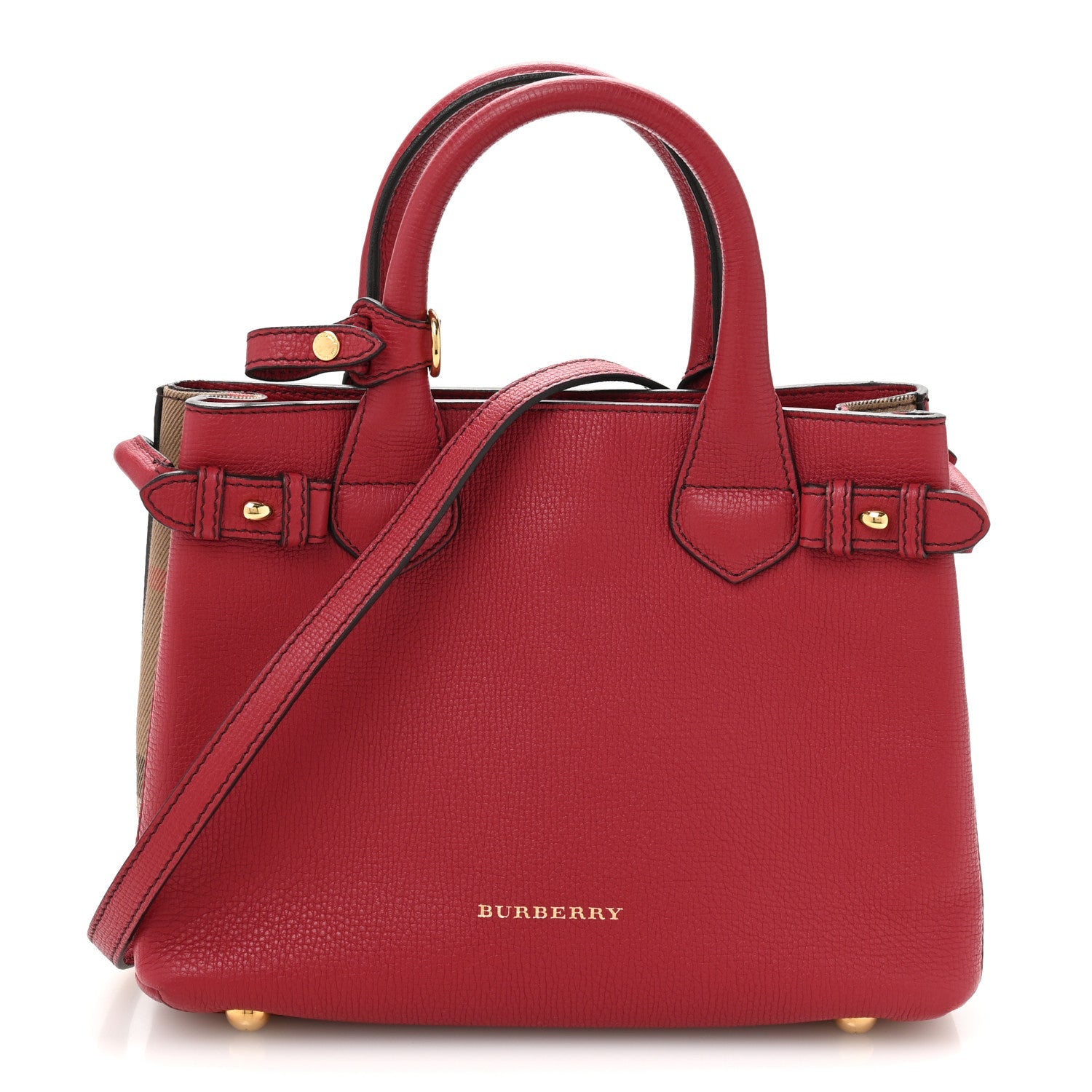 Grainy Calfskin House Check Small Banner Tote Red