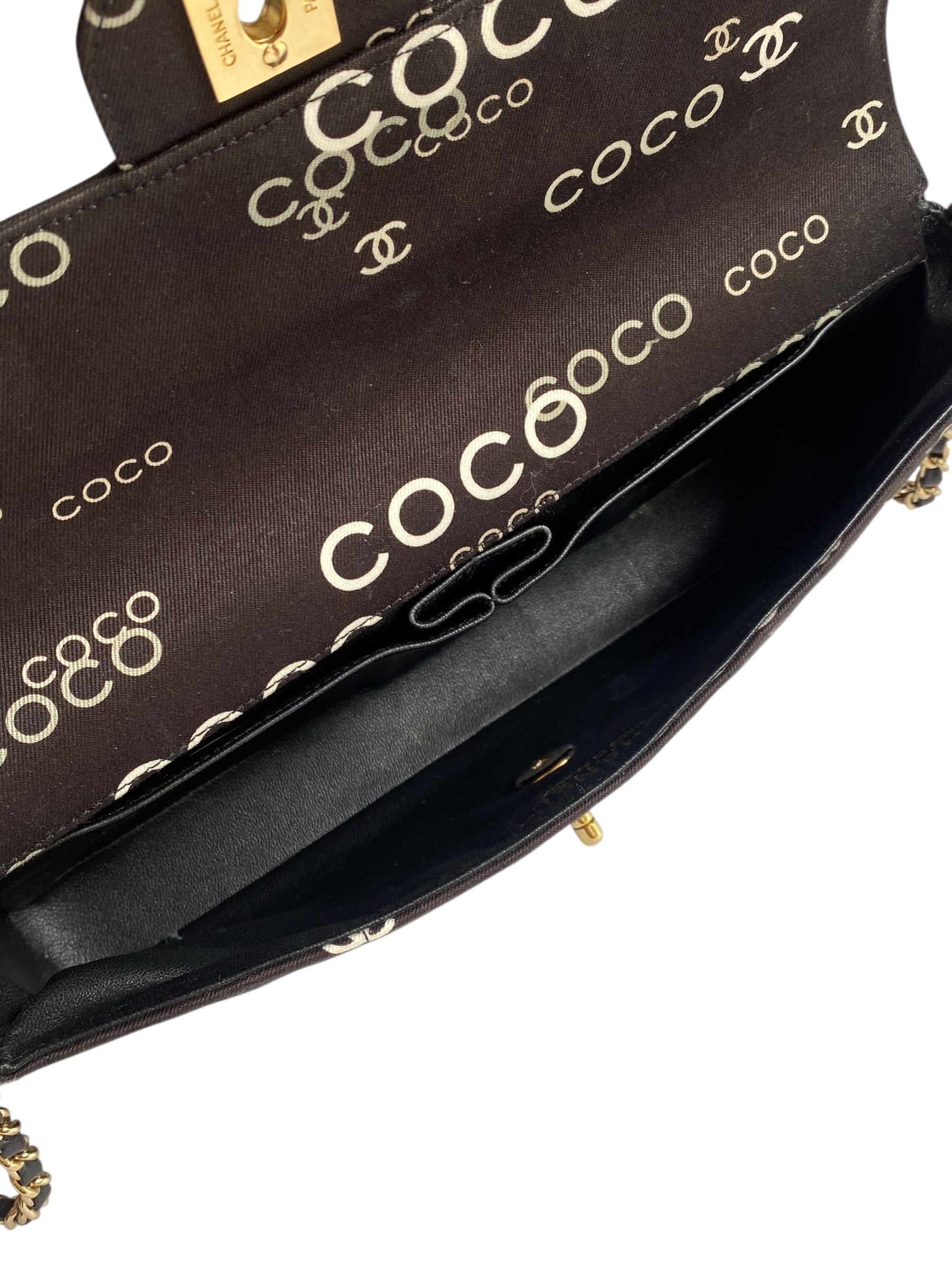 Chanel Vintage Brown Canvas Coco East West Single Flap Bag