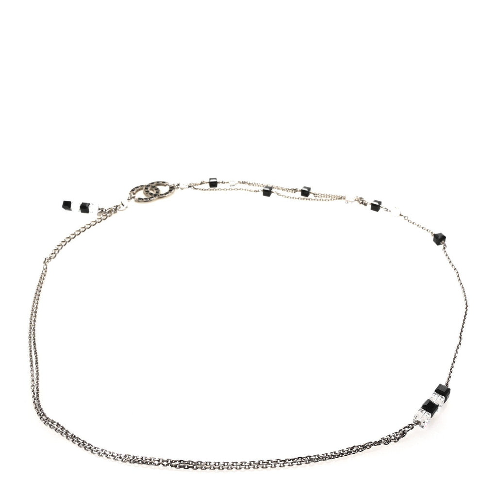Metal Crystal CC Chain Belt Silver Black