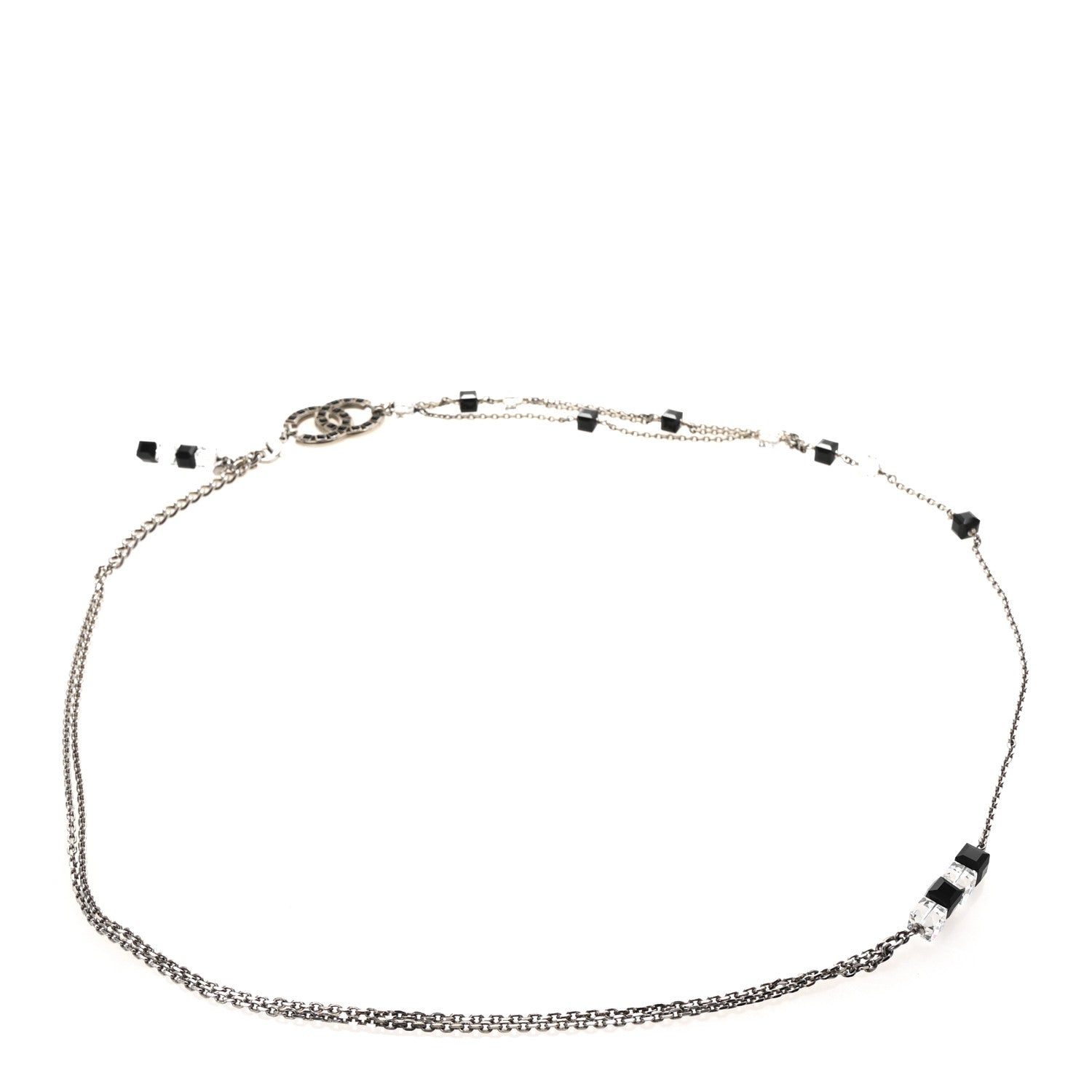 Metal Crystal CC Chain Belt Silver Black