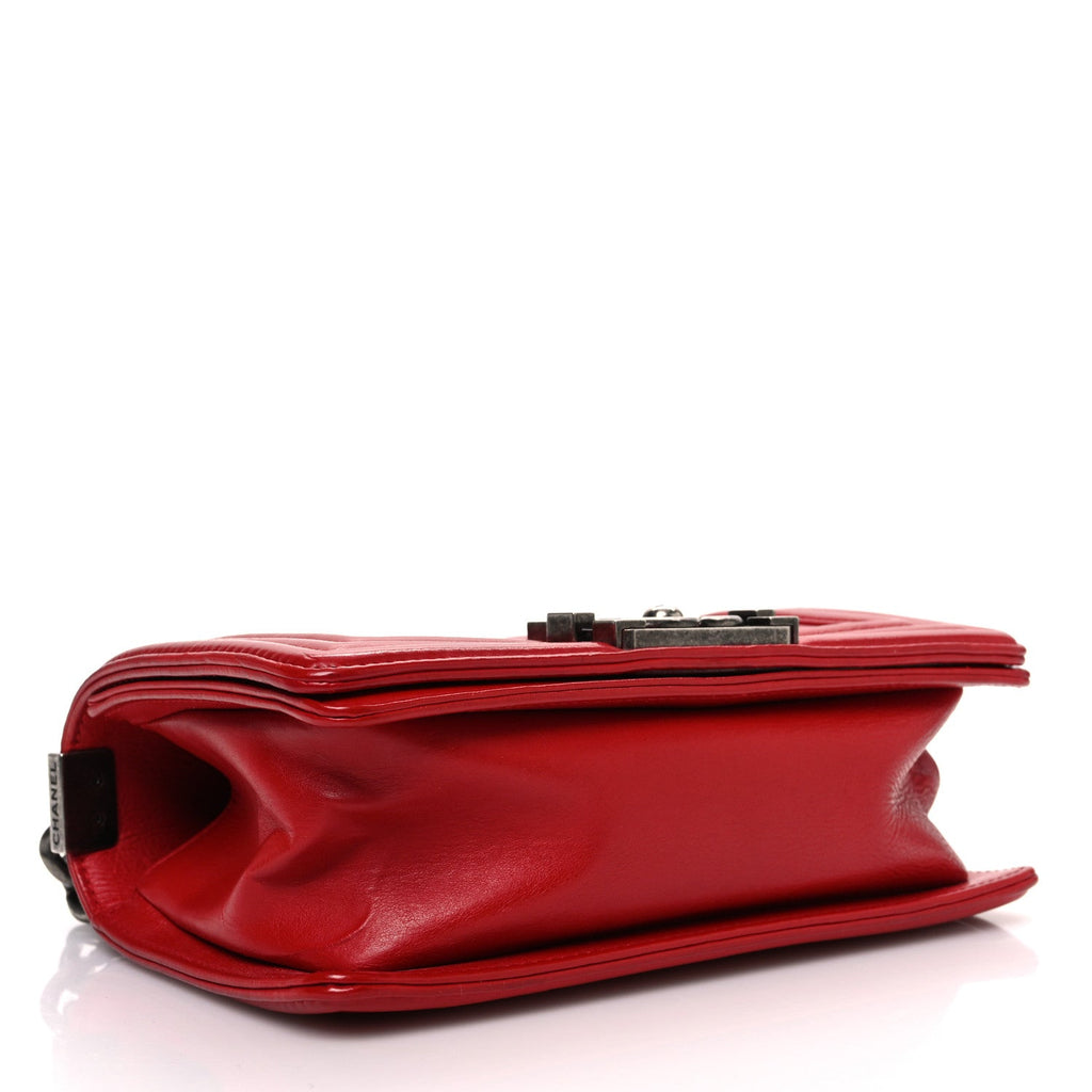 Calfskin Double Stitch Small Boy Flap Red