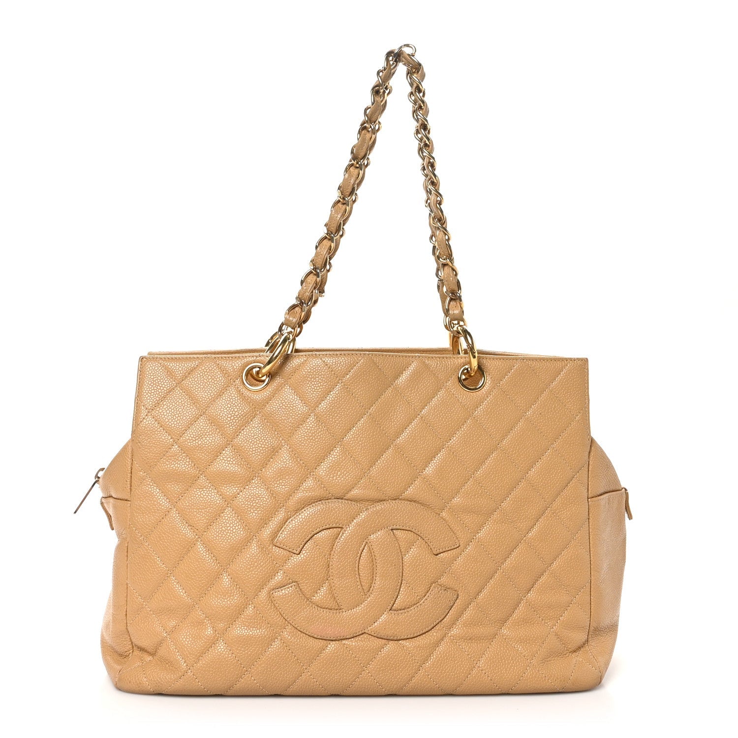 Caviar Quilted Timeless CC Shopping Tote Beige