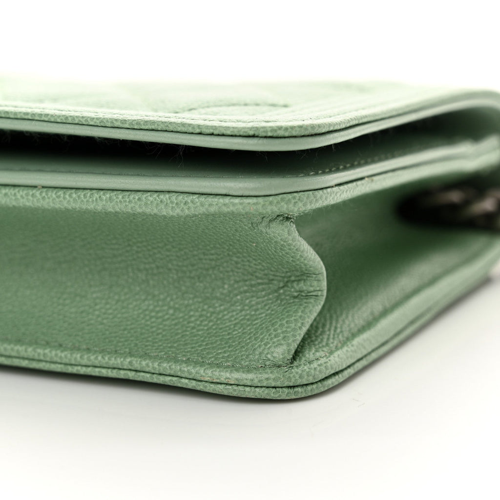 Caviar Quilted Boy Wallet On Chain WOC Light Green