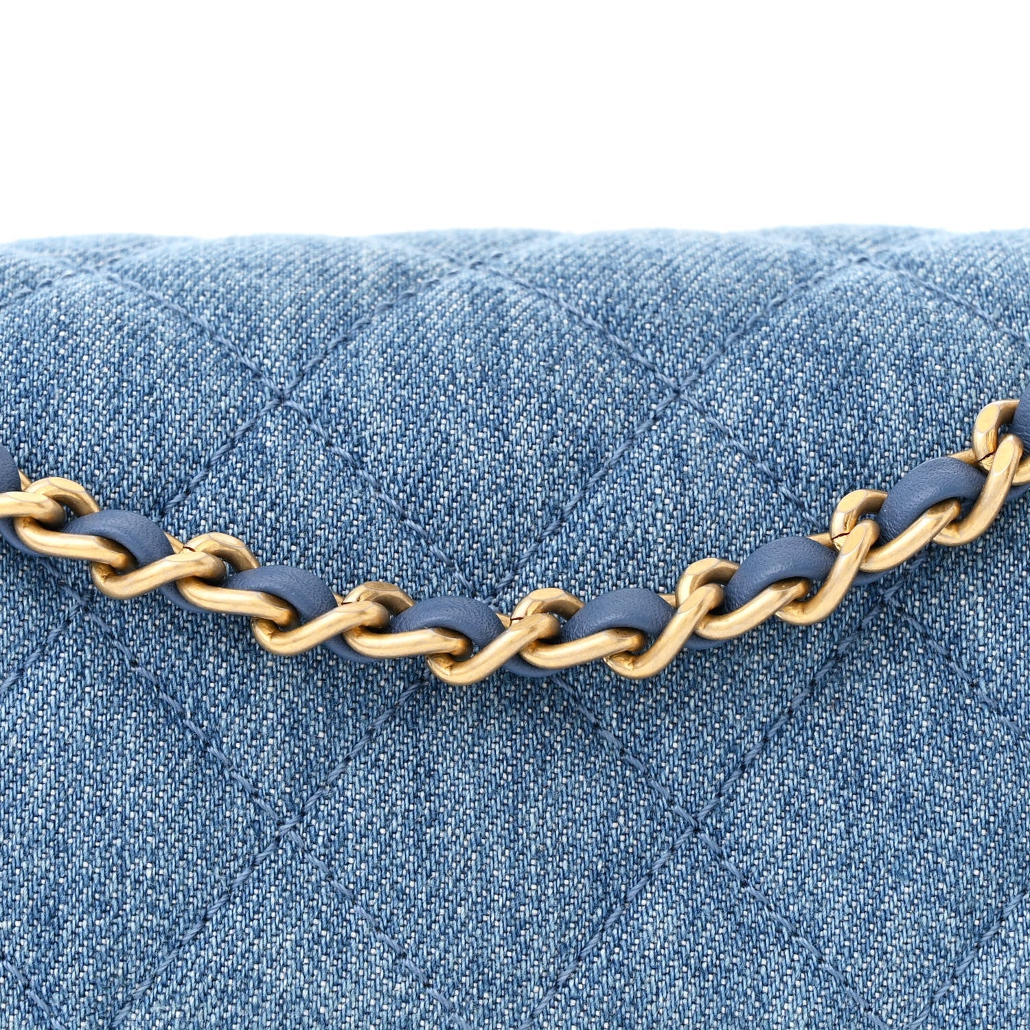 Denim Quilted Mini Pearl Crush Rectangular Flap Blue