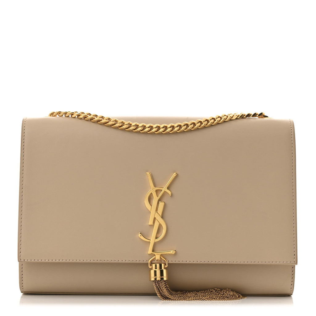 Smooth Calfskin Medium Classic Monogram Kate Tassel Satchel Nude Powder
