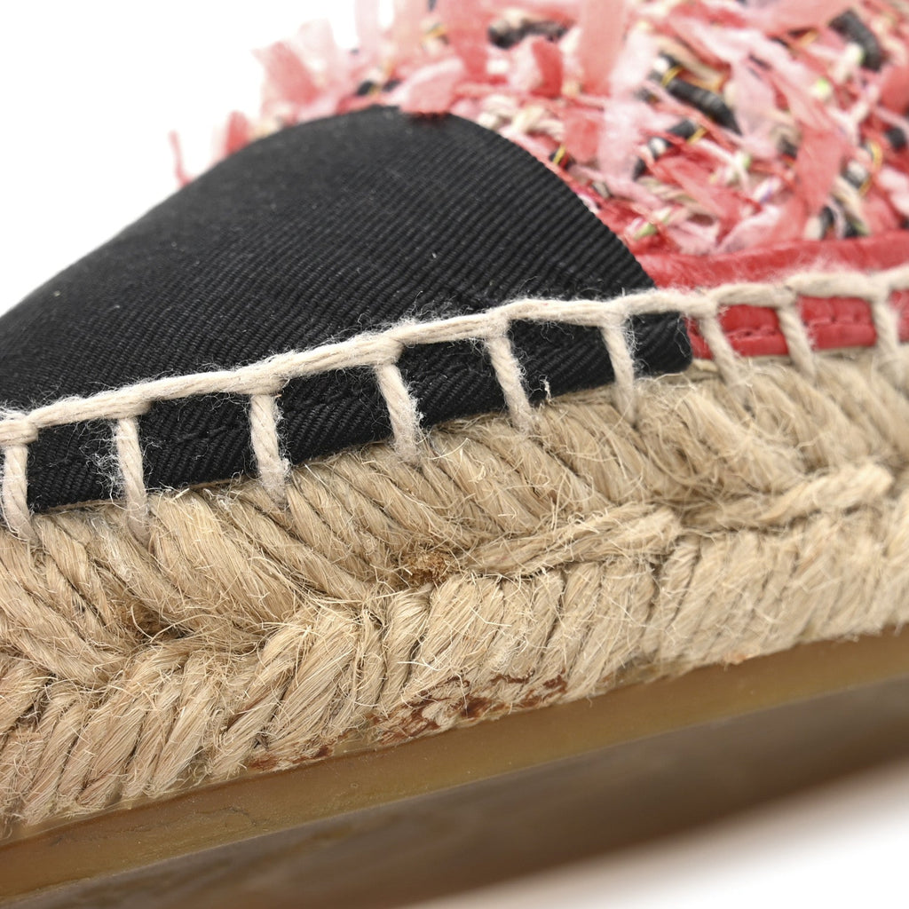 Tweed Grosgrain CC Espadrilles 36 Coral Red Pink Black