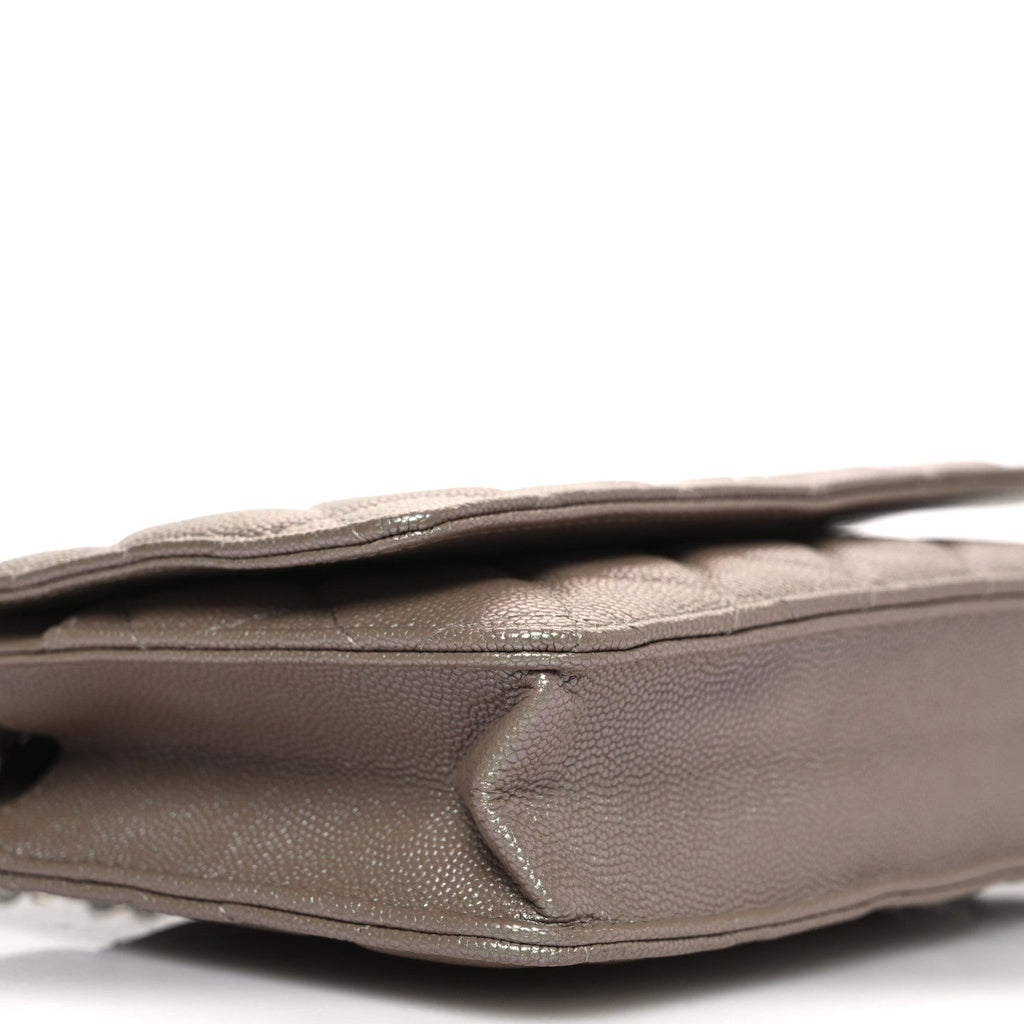 Iridescent Caviar Quilted Wallet on Chain WOC Beige