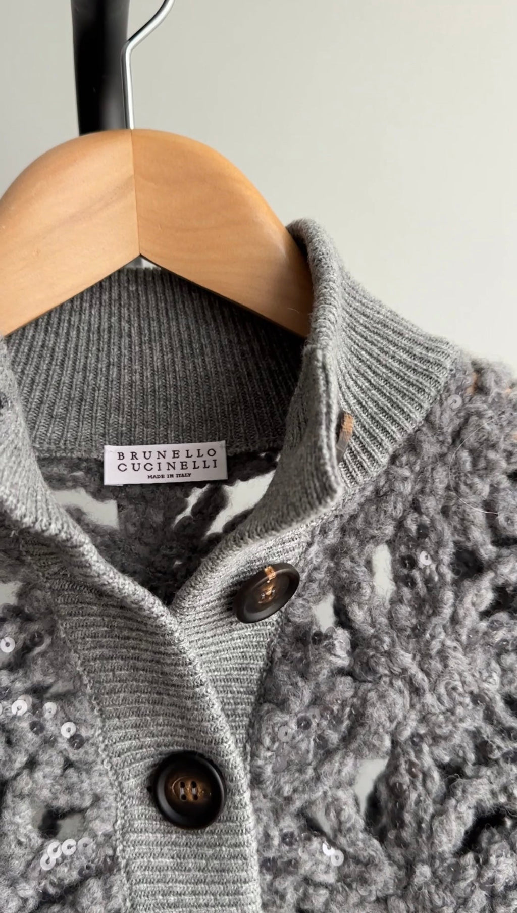 Brunello Cucinelli Grey Open Knit Sequin Short igan Sweater - S (4/6)