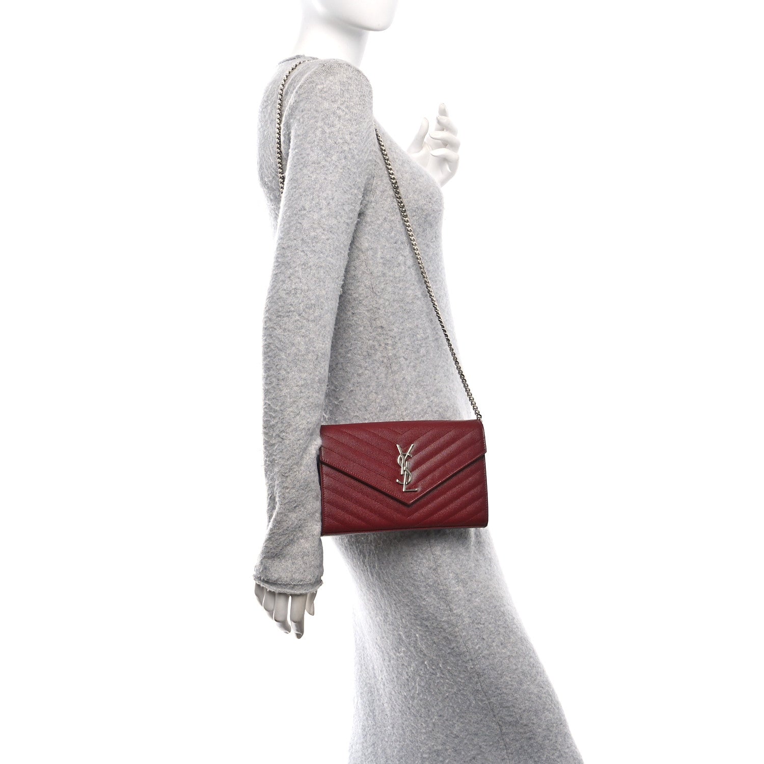 Grain De Poudre Matelasse Chevron Monogram Chain Wallet Palissandre