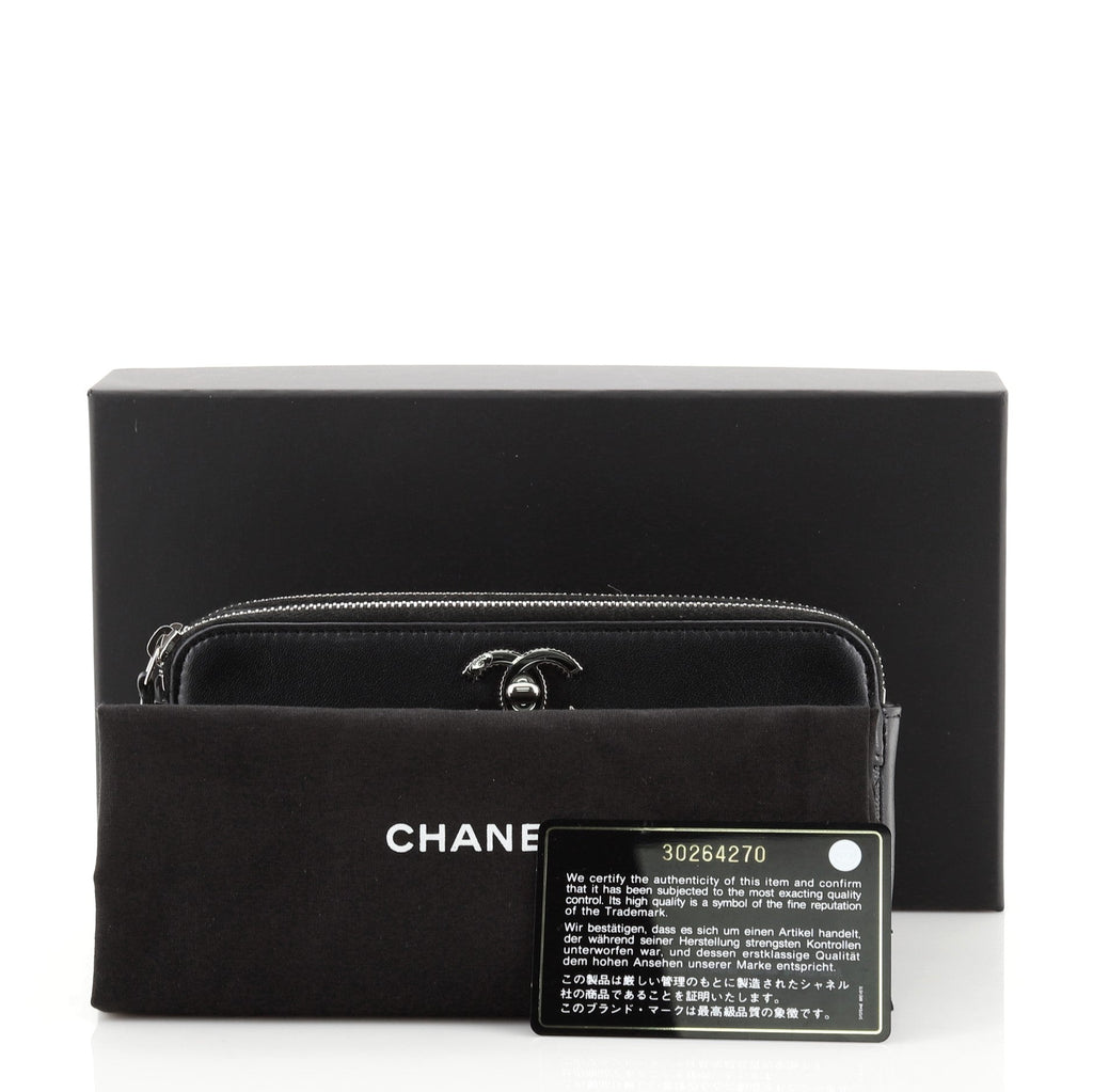 Mademoiselle Vintage Double Zip Clutch with Chain Quilted Caviar